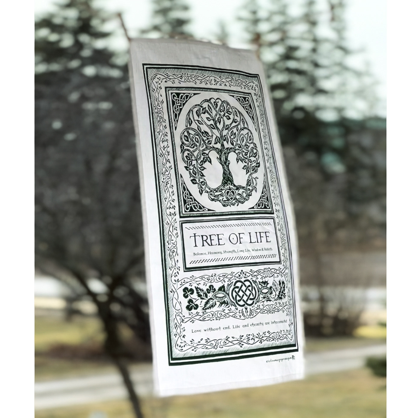 Tree of Life Tea Towel - Green on Cotton Linen Blend