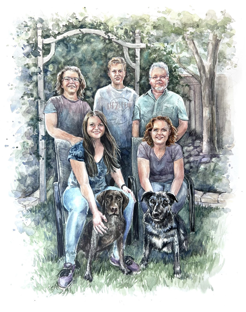 Family Portrait - Watercolour 11 x 14