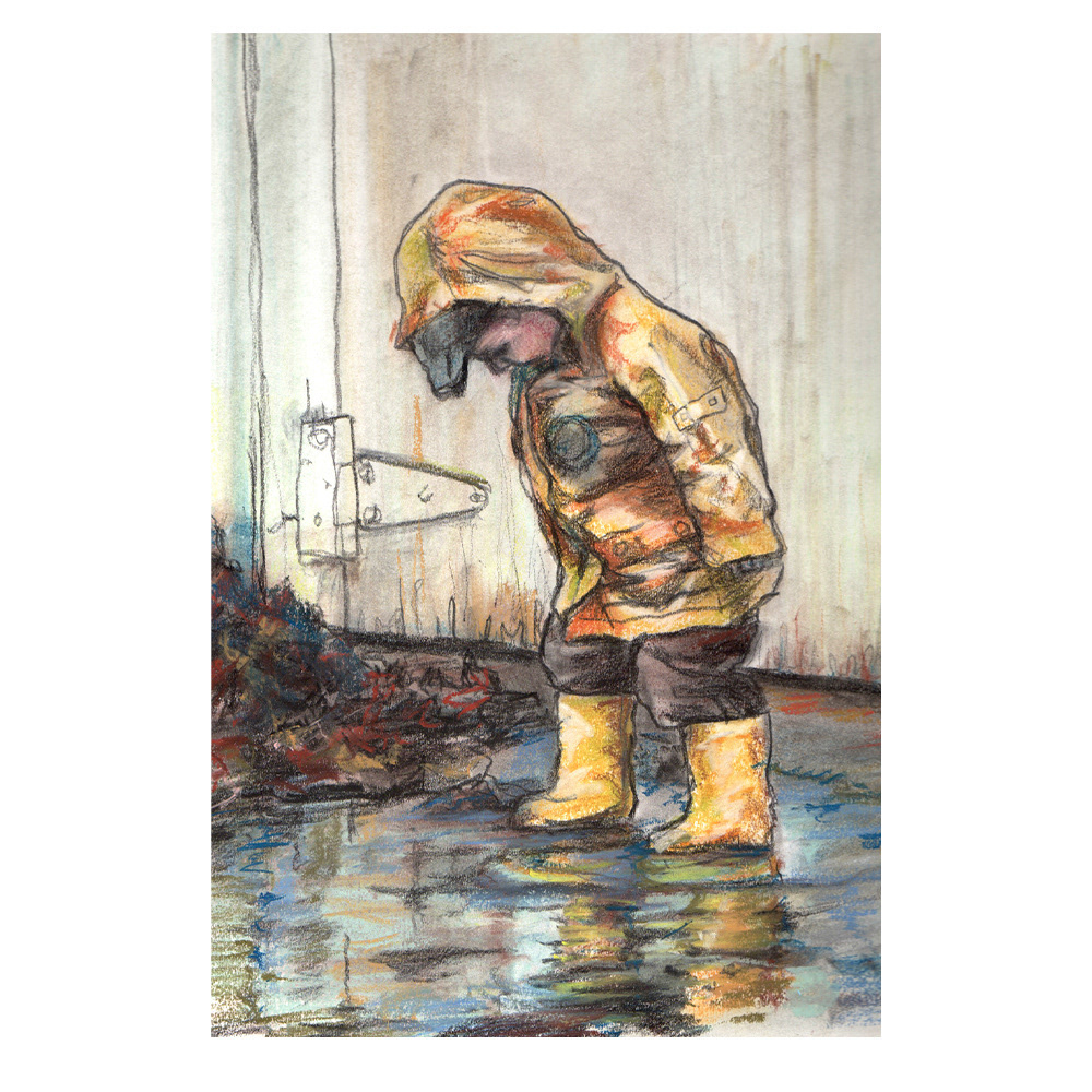 Rain Boots - Chalk pastel and charcoal - 11 x 14