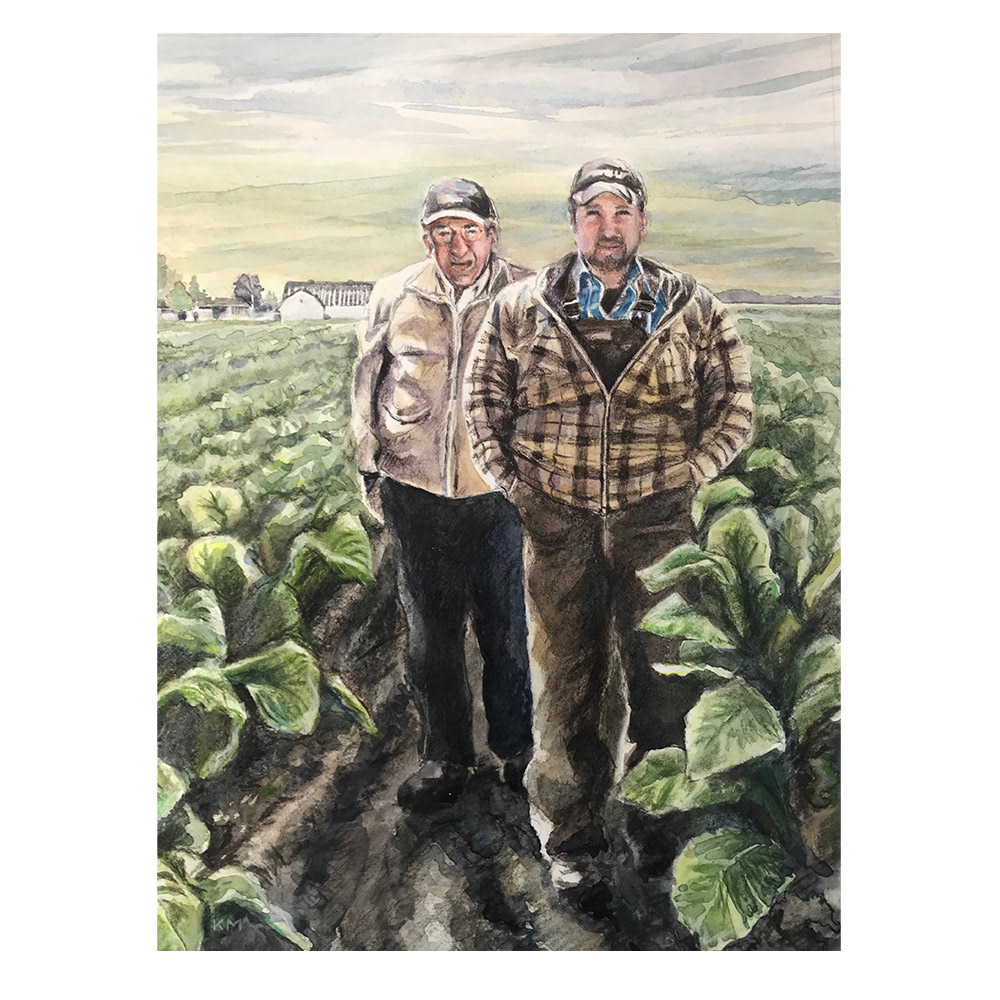 Father and Son - Tobacco Field. Watercolour 5 x 7