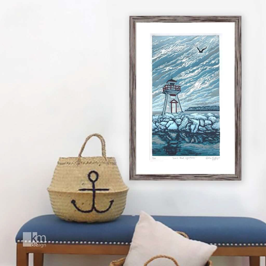 Lighthouse print framed in situ by Artist Kristine MacGregor