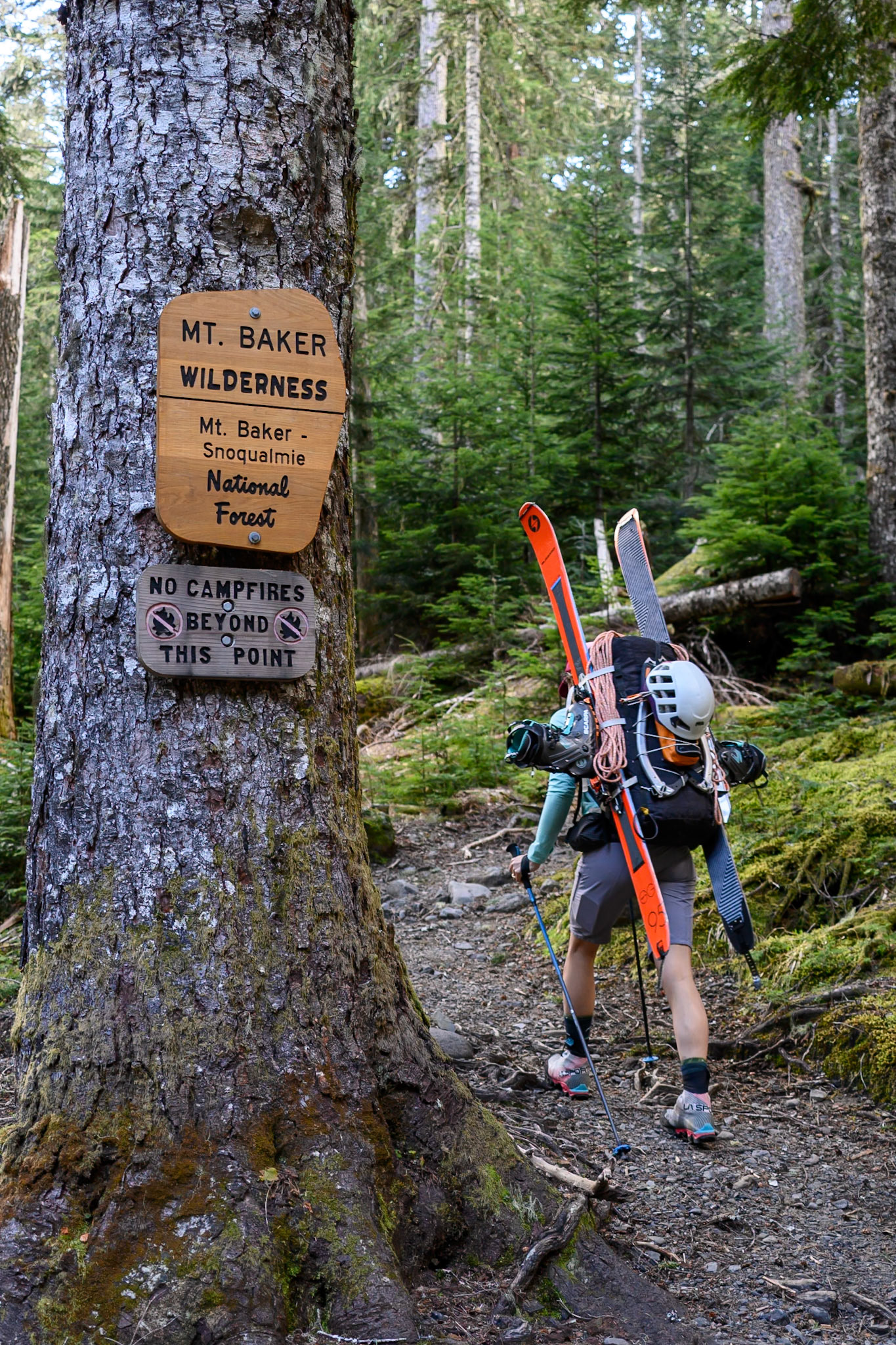 Beginning to hike after biking up the closed forest road.