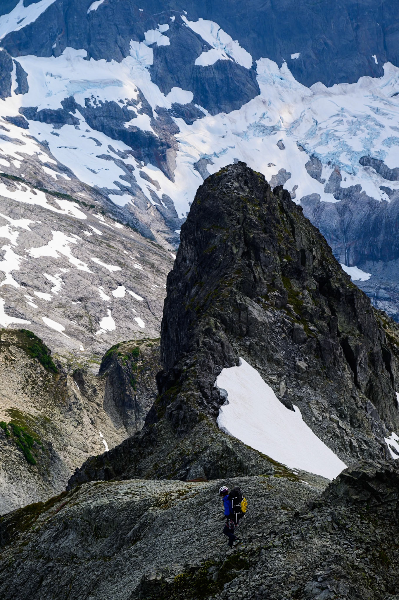 Coming down from the summit of Ruth Peak down to base camp.