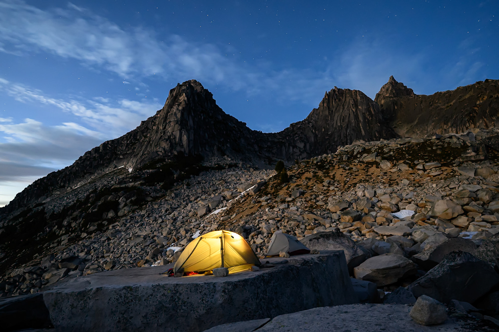 Camping below the Spires.