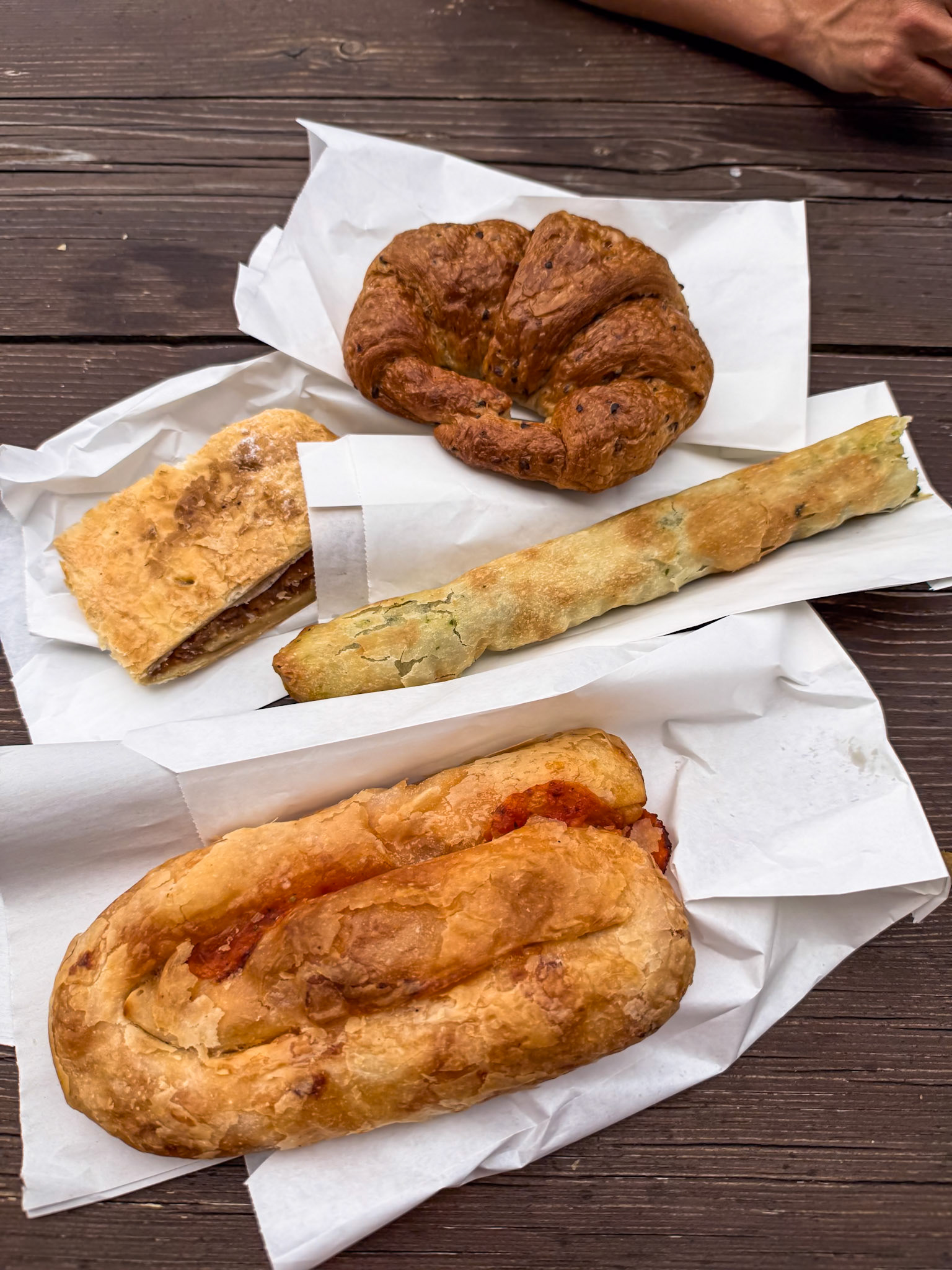 Burek (rolled pizza pocket) at all bakeries