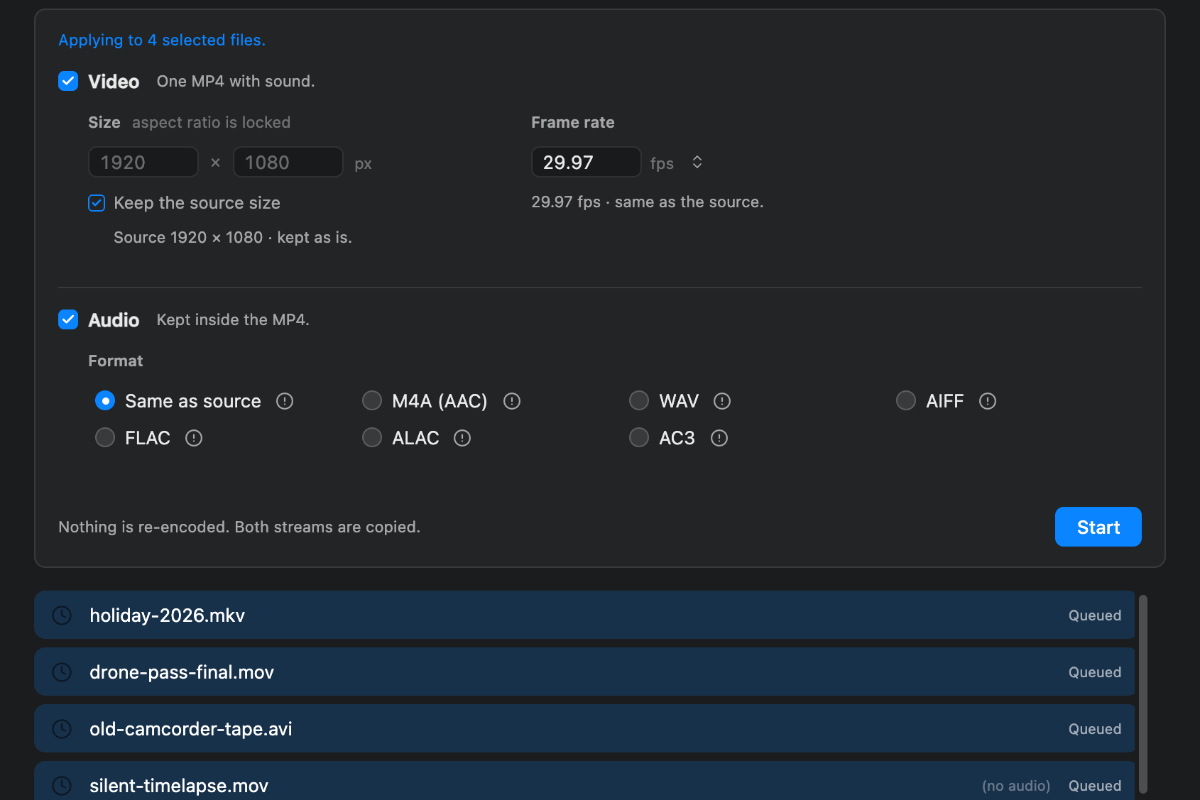 “Applying to 4 selected files.” visible