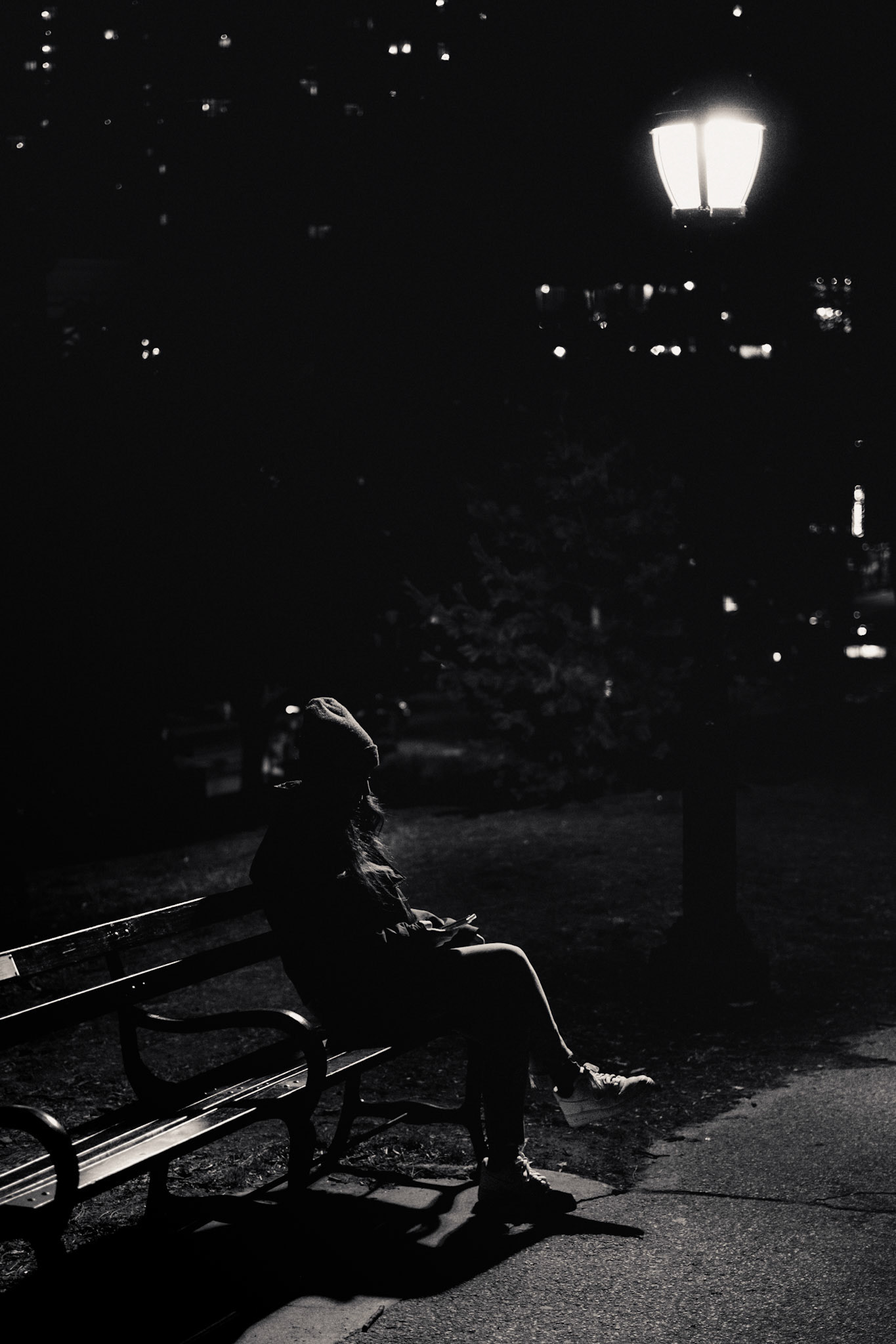 A Nighttime Bench in Shadow