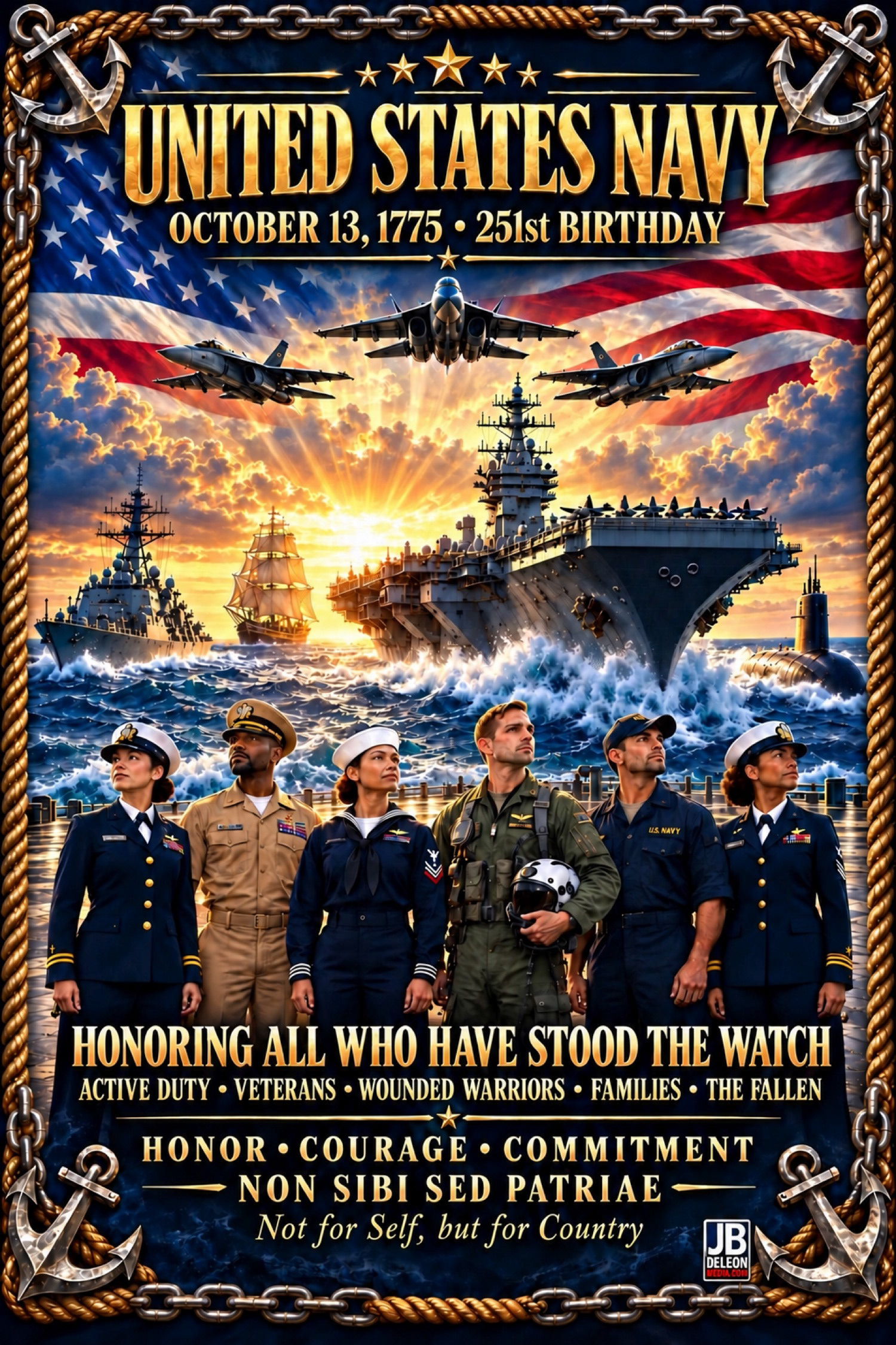 Original U.S. Navy 251st birthday tribute illustration by Jason de Leon