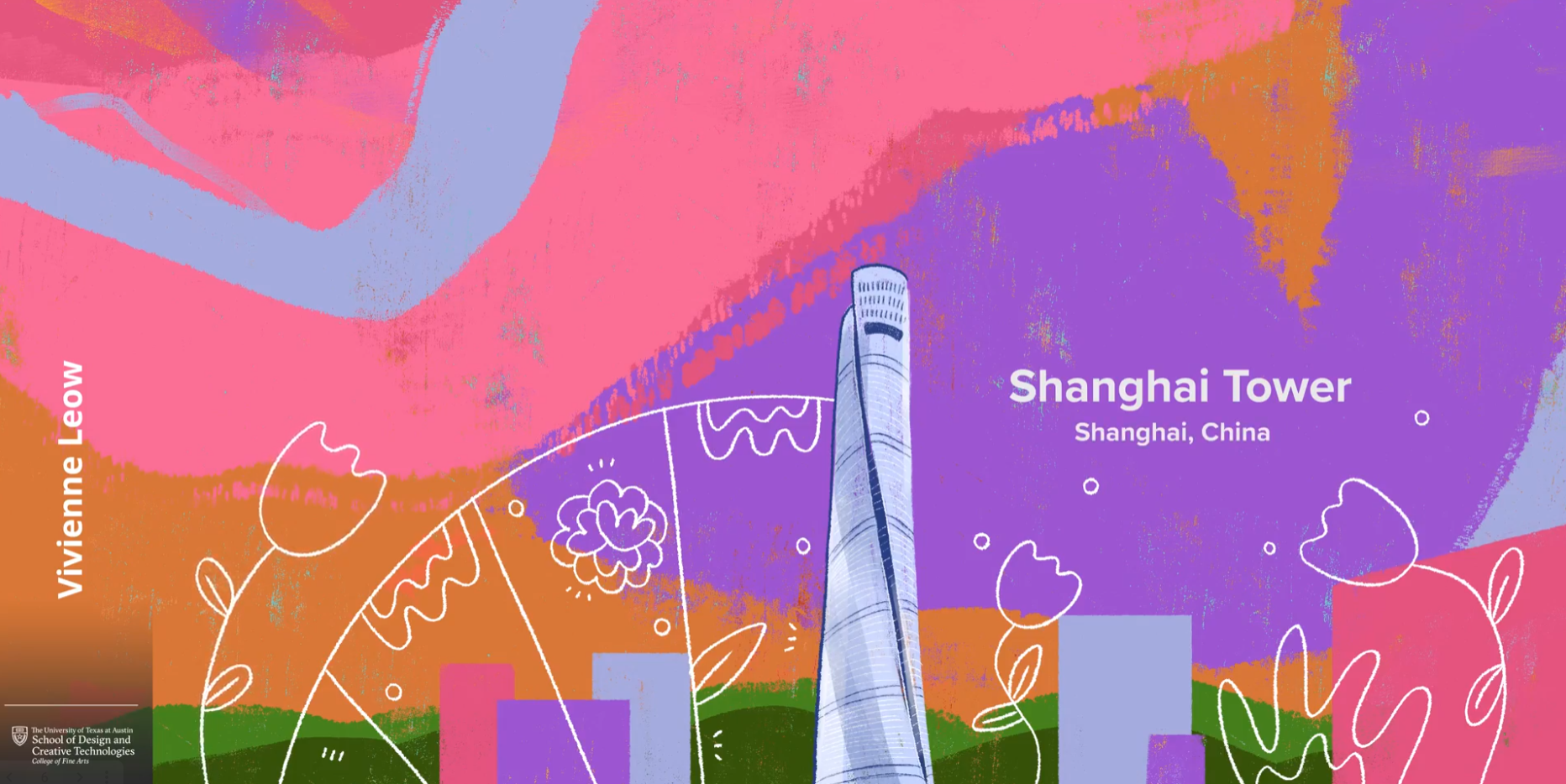 Final Shanghai Tower painting with animated decorative elements on top!