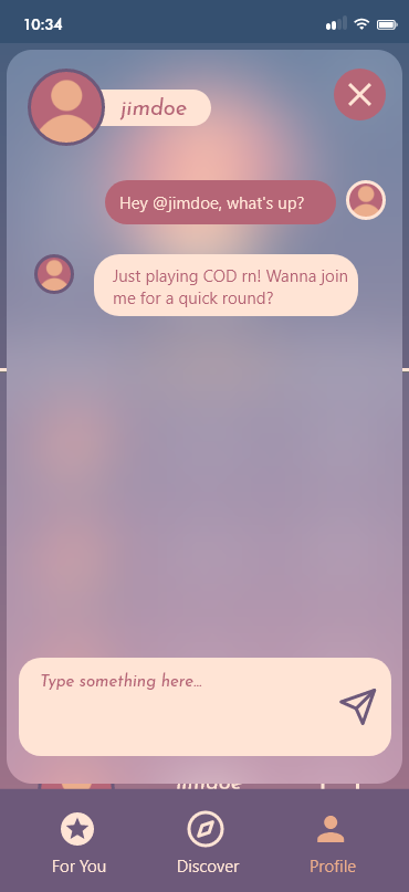 The messaging UI to allow players to connect.