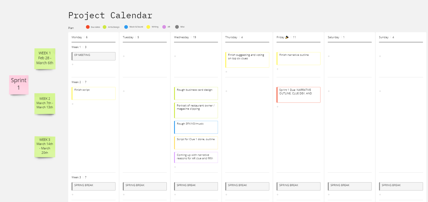 Start of Project Calendar
