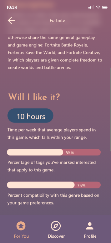 Scrolling down shows the unique compatibility of the title with the user.