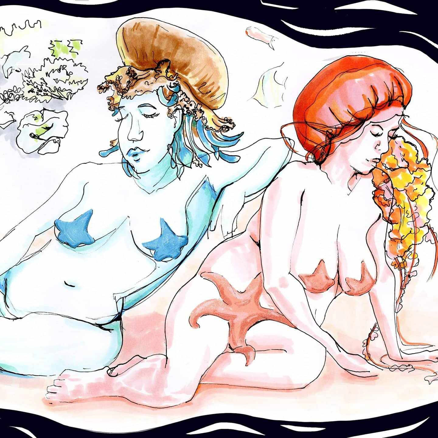 Micron and alcohol marker on paper, digital background
