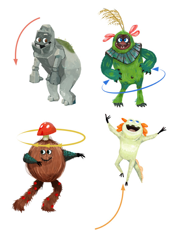 Personifications of force of nature, dancing instructions. Editorial illustration for a culture magazine.