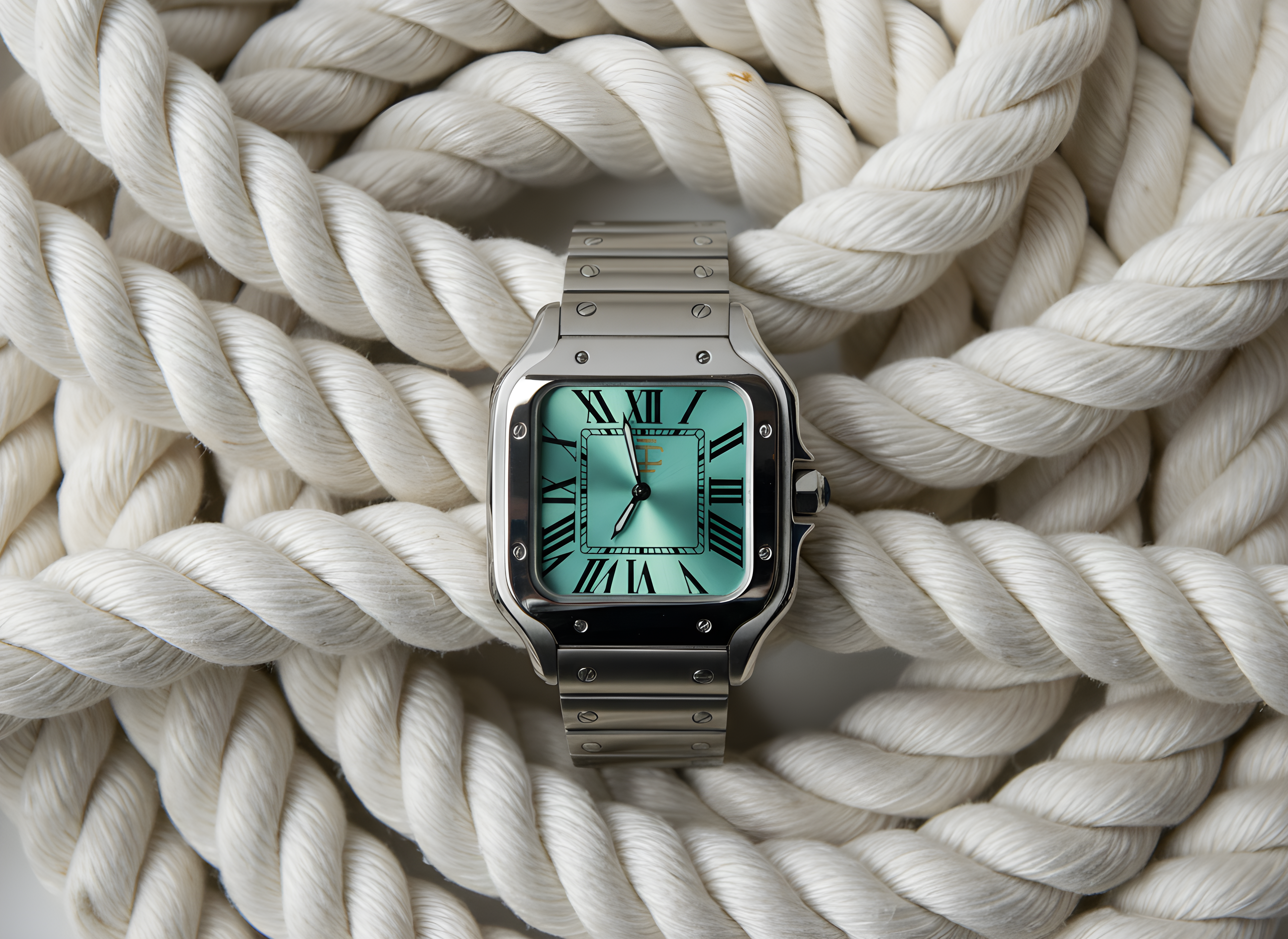 #003 L'eleganza geometrica incontra il carattere del celeste. Un modello che ridefinisce il concetto di orologio formale attraverso linee squadrate e dettagli decisi.