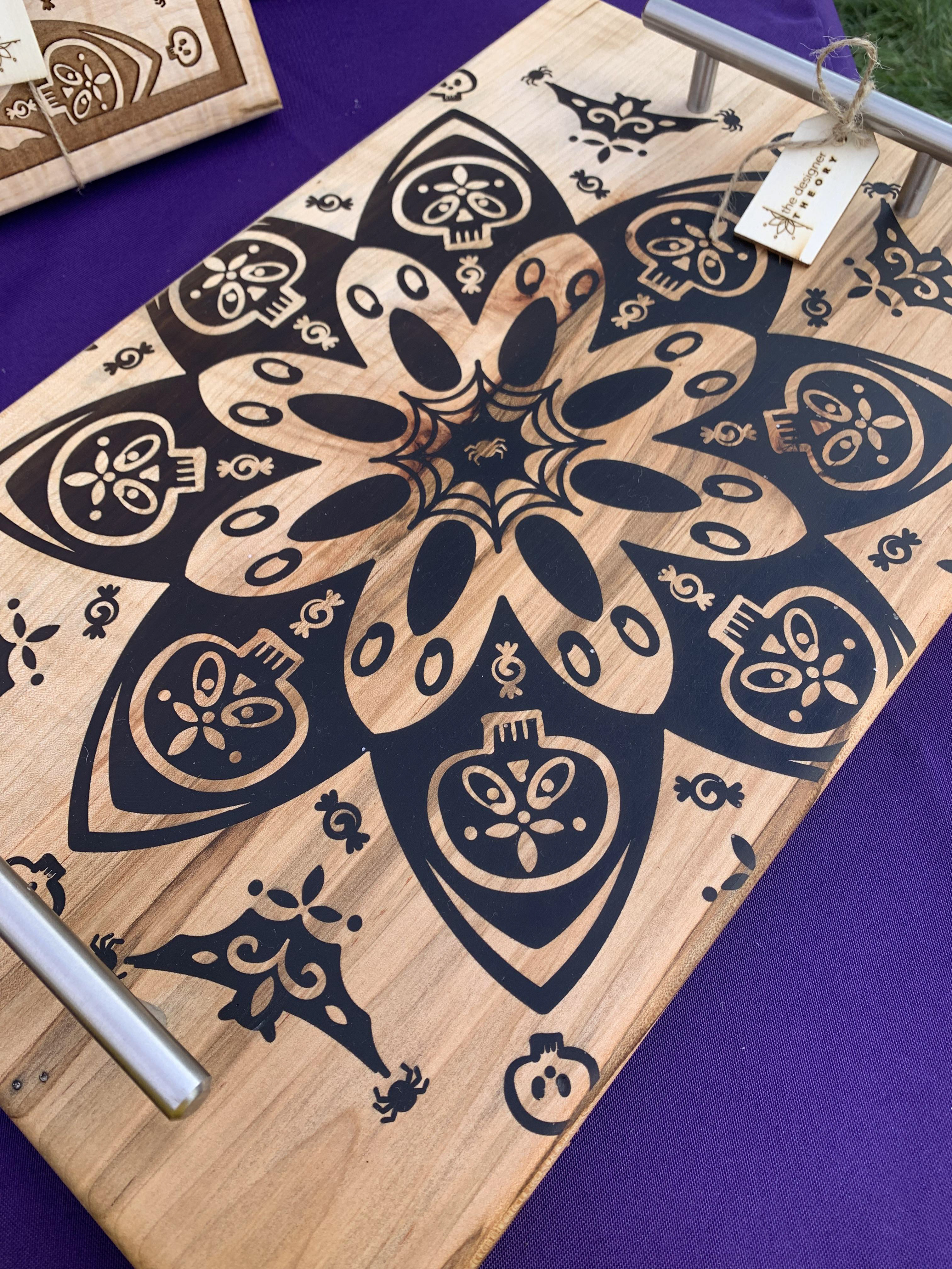 Ambrosia Maple Charcuterie Board with Black Resin Inlay, we do custom designs too!