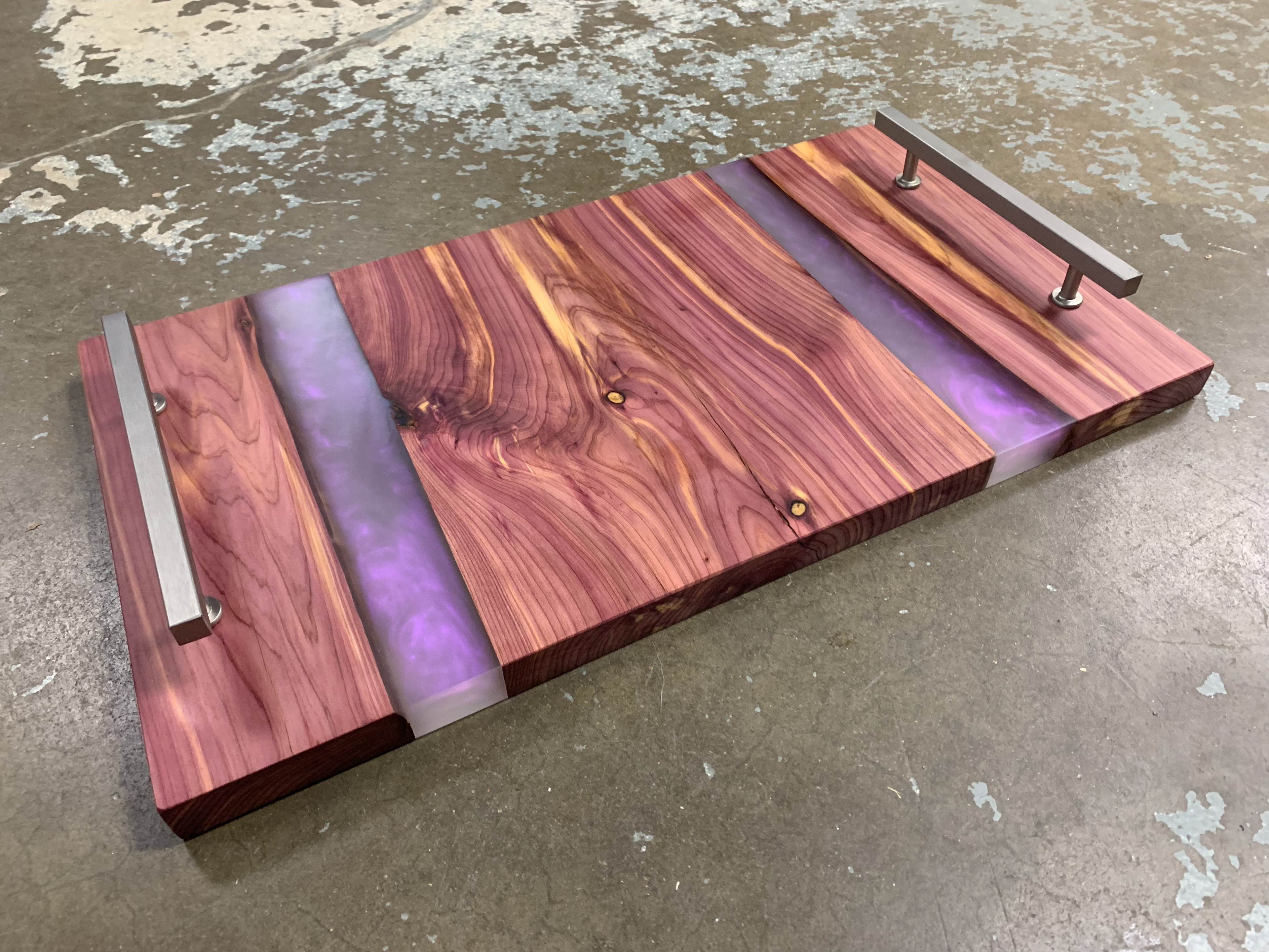 Aromatic Cedar and Purple Resin River Charcuterie Board
