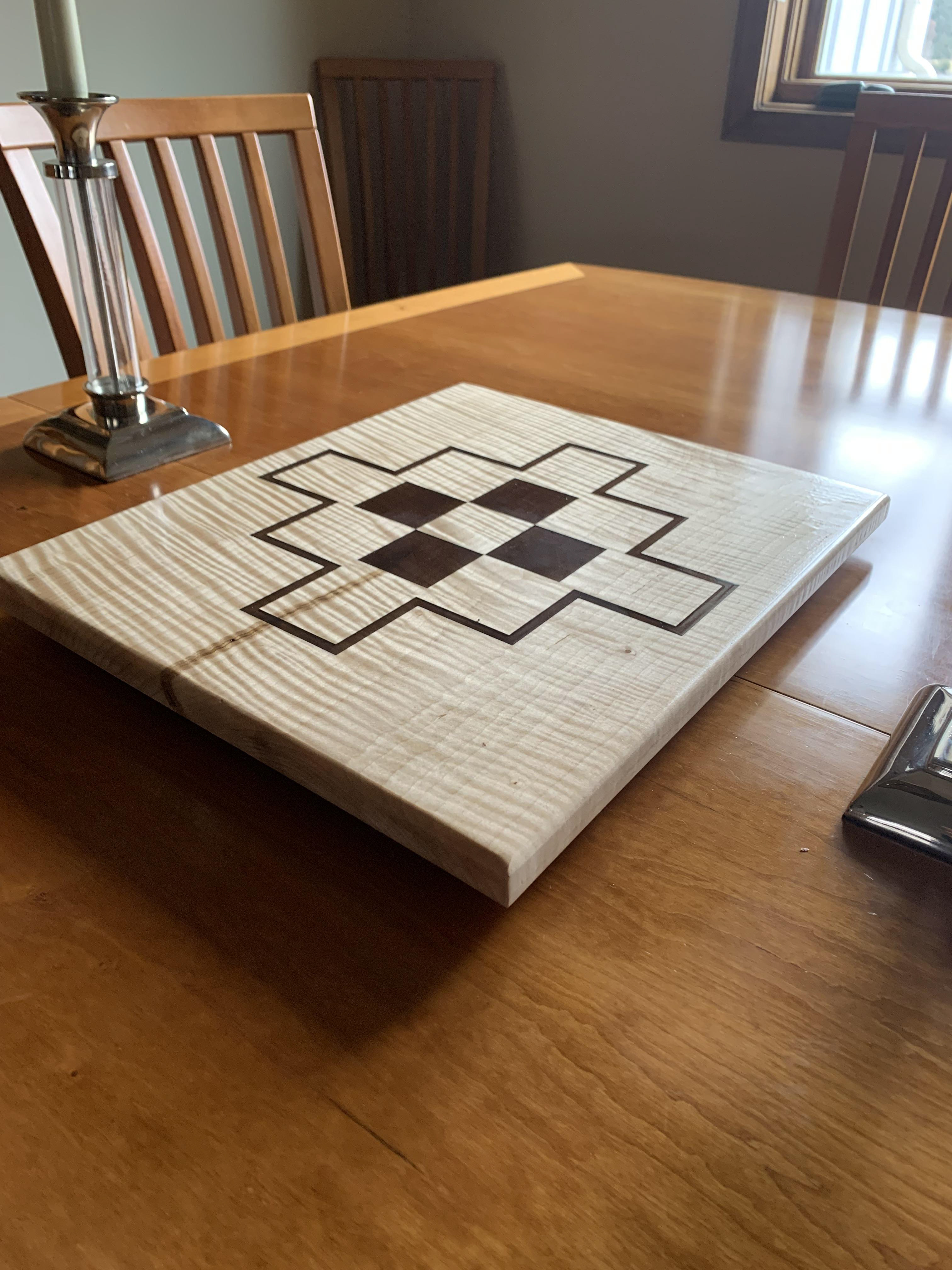 Rectangle Curly Maple Lazy Susan with Inlay Resin Design