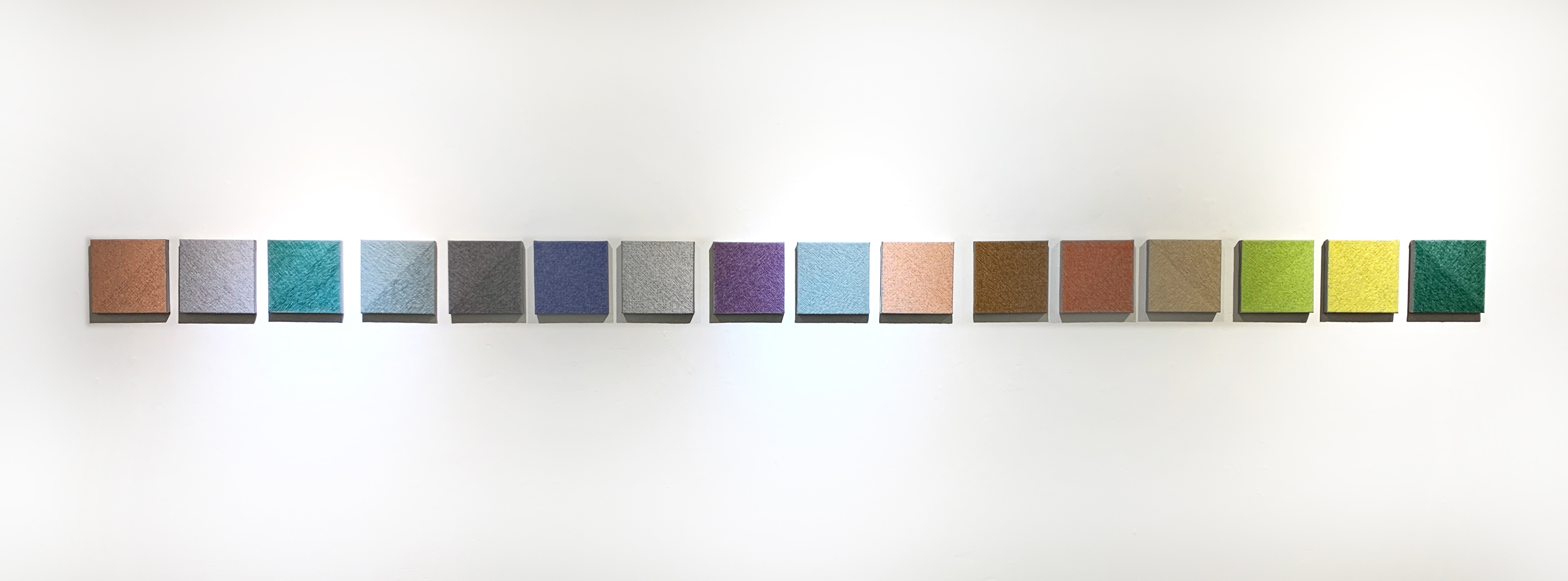 From one point to another | thread on reflective fabric | 18x18cm each | 2019