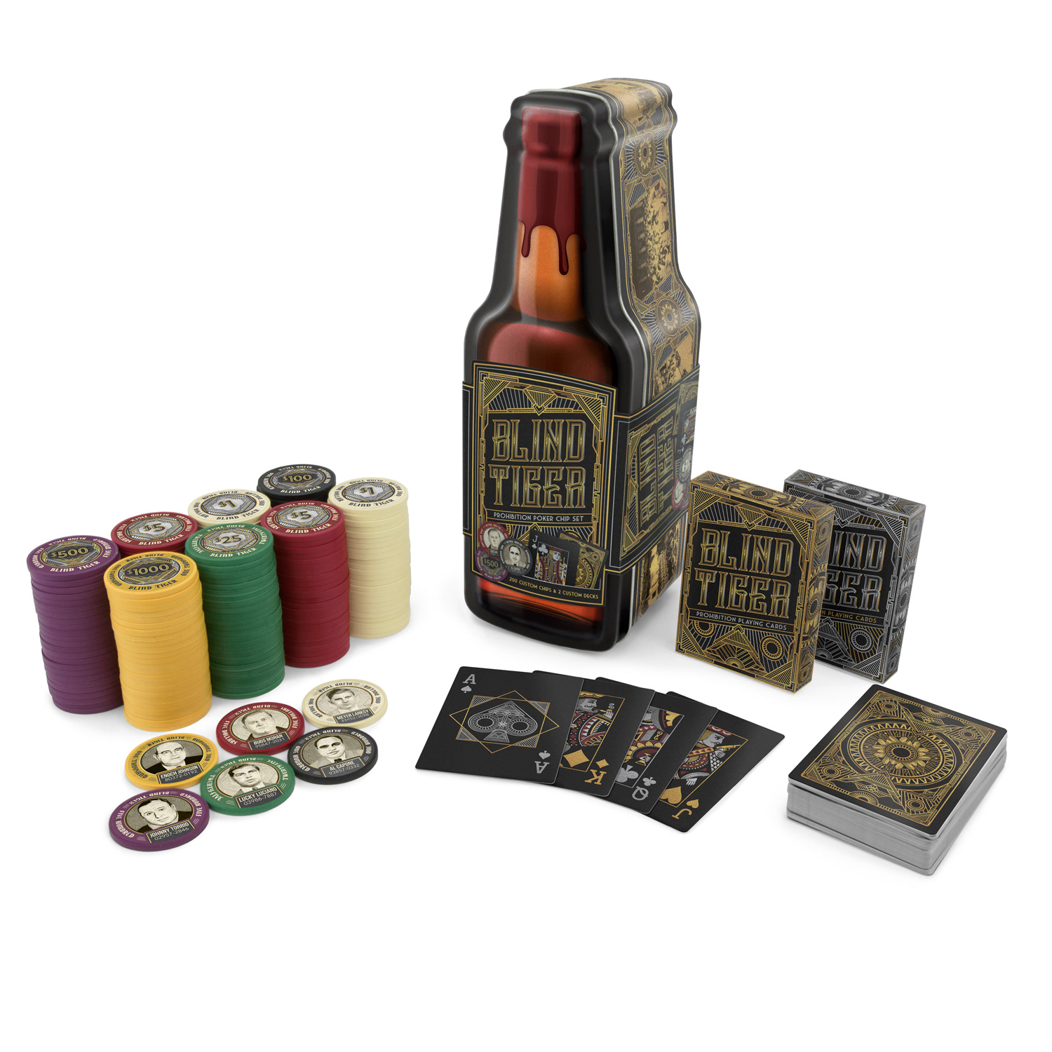 Full skin of chip faces, tin, belly band, boxes, and cards.