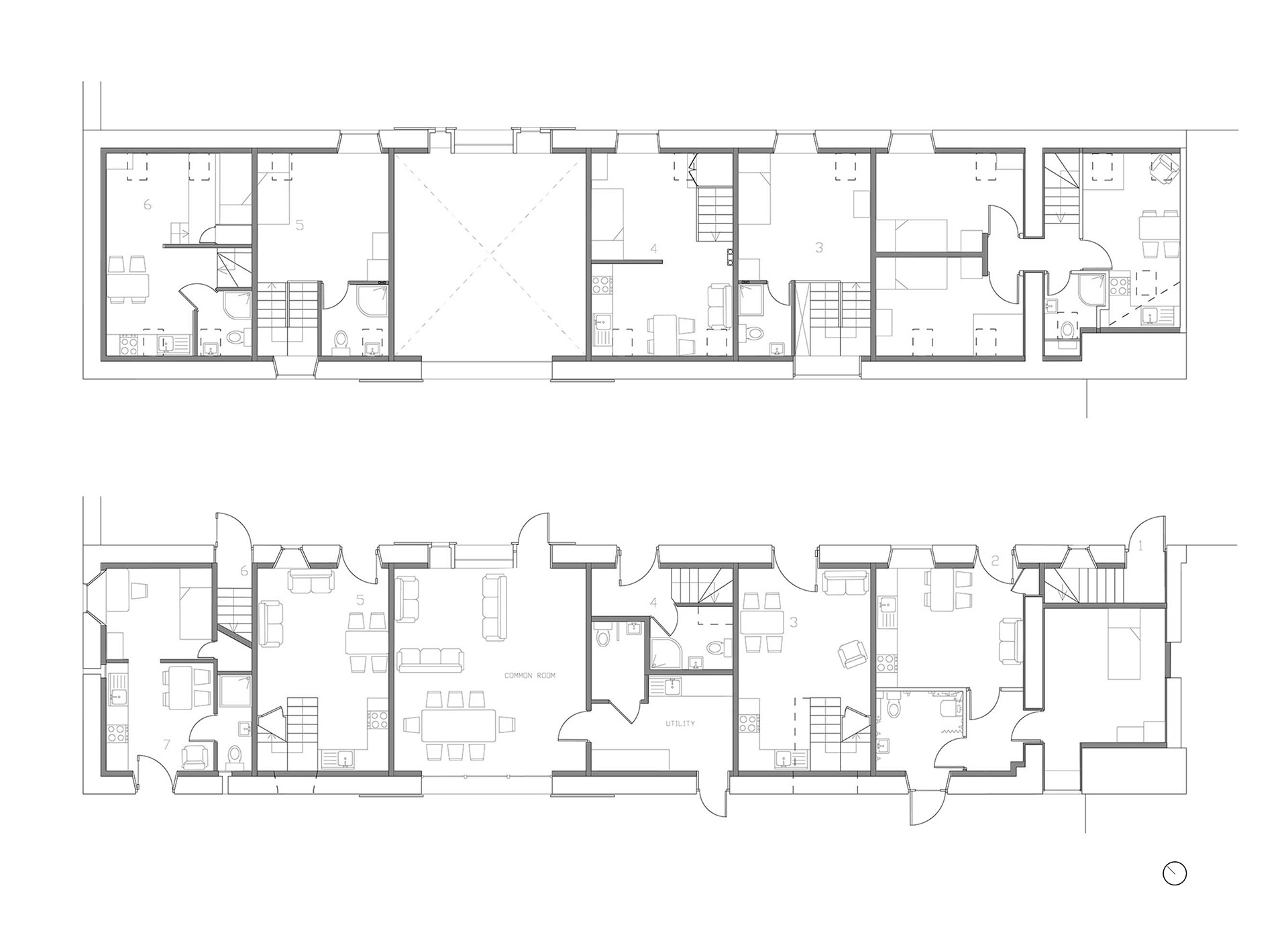 Plan drawings Castle Moffat Steading Long Barn historic listed building conversion restoration architecture by Croftworks in East Lothian Scotland retrofit stone farm buildings