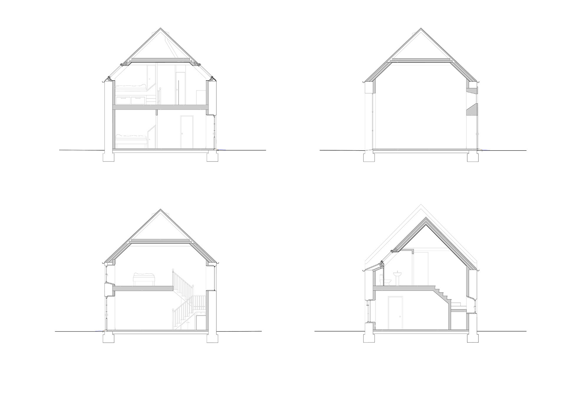 Section drawings Castle Moffat Steading Long Barn historic listed building conversion restoration architecture by Croftworks in East Lothian Scotland retrofit stone farm buildings
