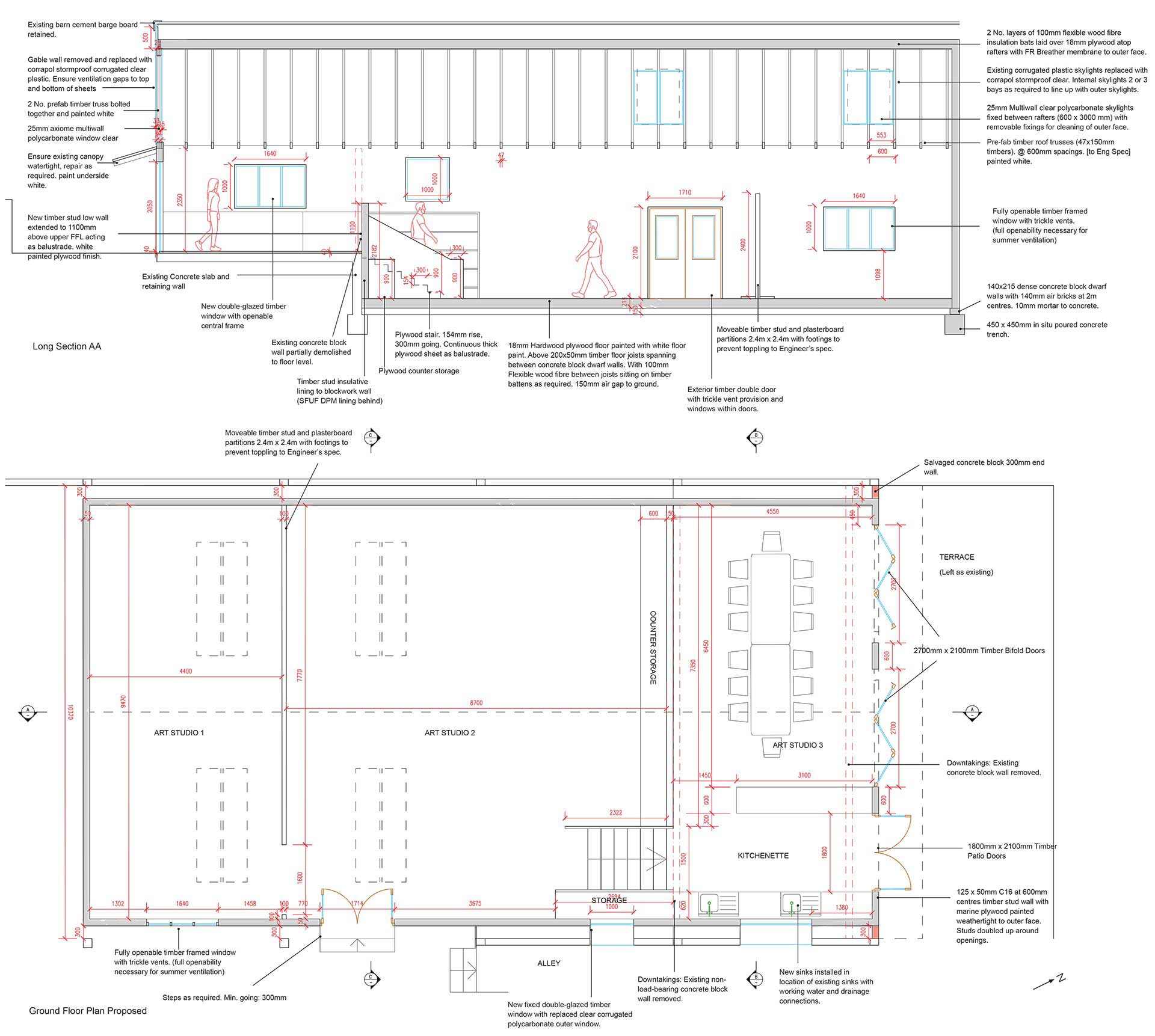 College Farm Arts Barn conversion to art studios Hampshire by Croftworks architecture plan drawings