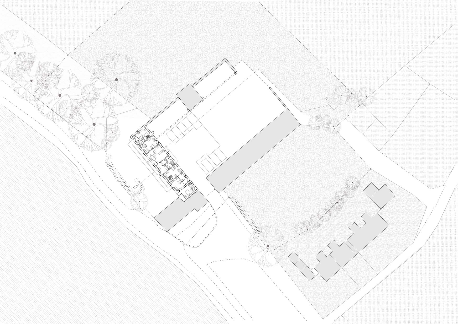Site plan phase 1 Castle Moffat Steading Long Barn historic listed building conversion restoration architecture by Croftworks in East Lothian Scotland retrofit stone farm buildings