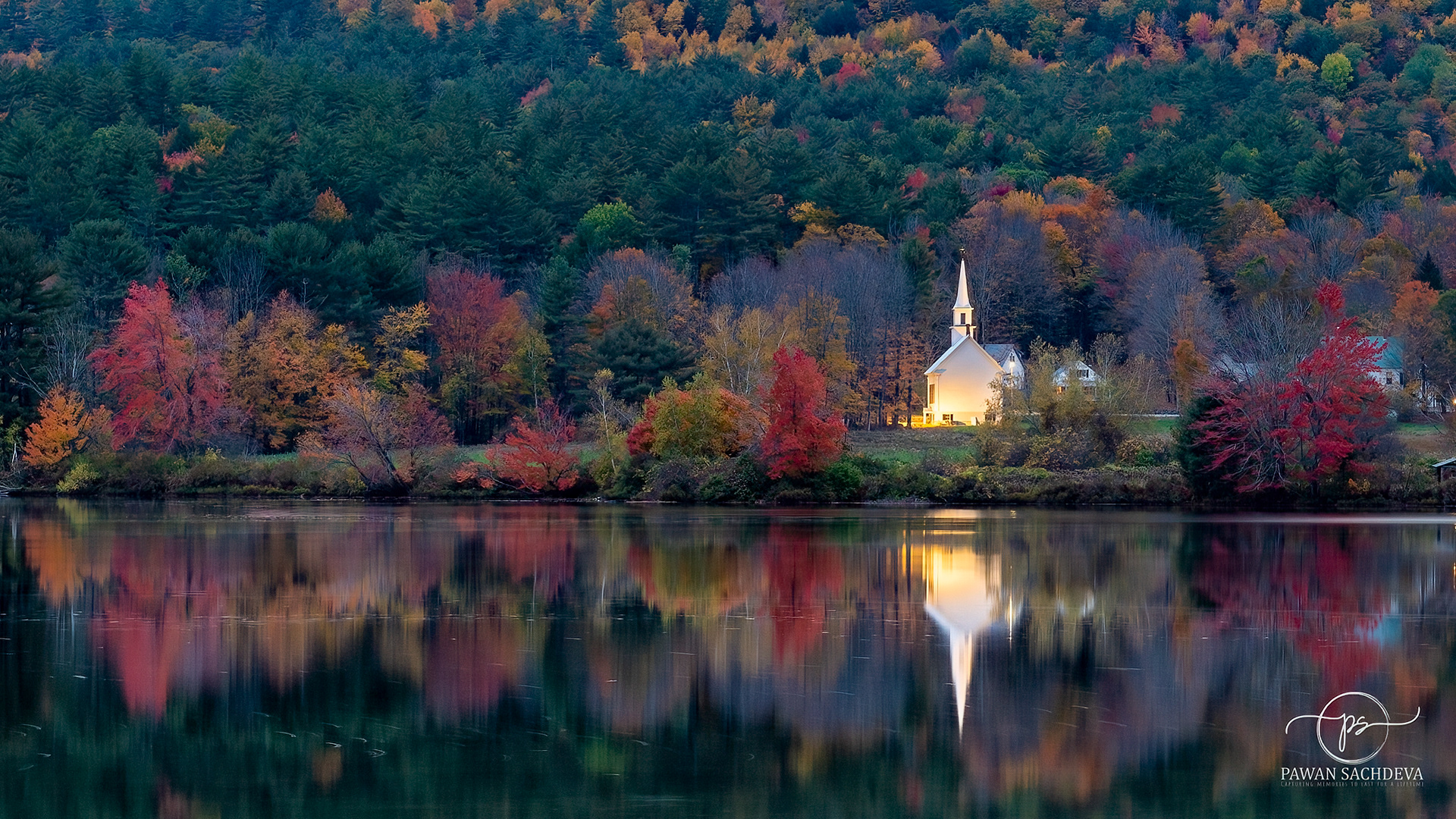 Scenic fall view with a Church