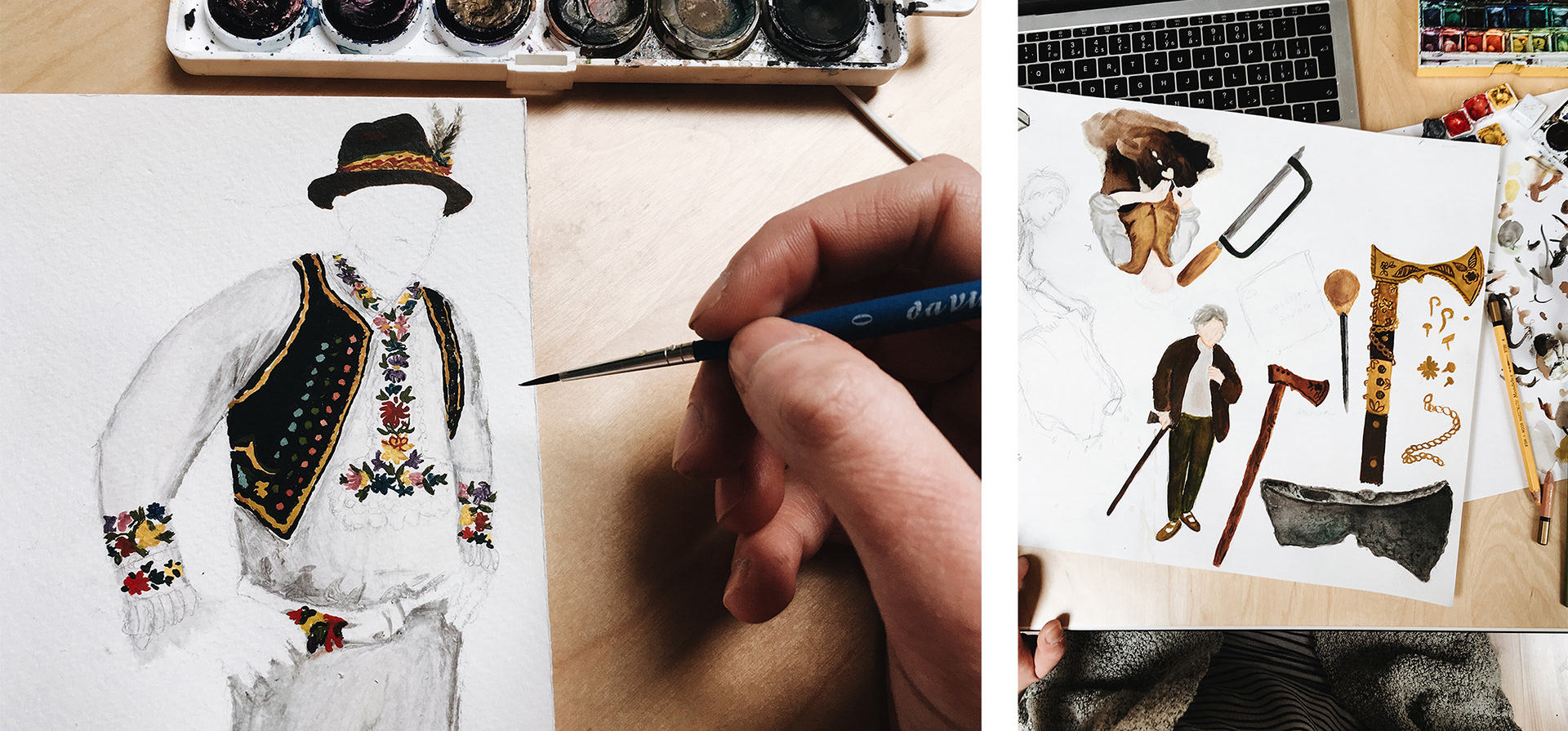 Ilustrácia krojov - Valentína Figeľová, ľudové ilustrácie