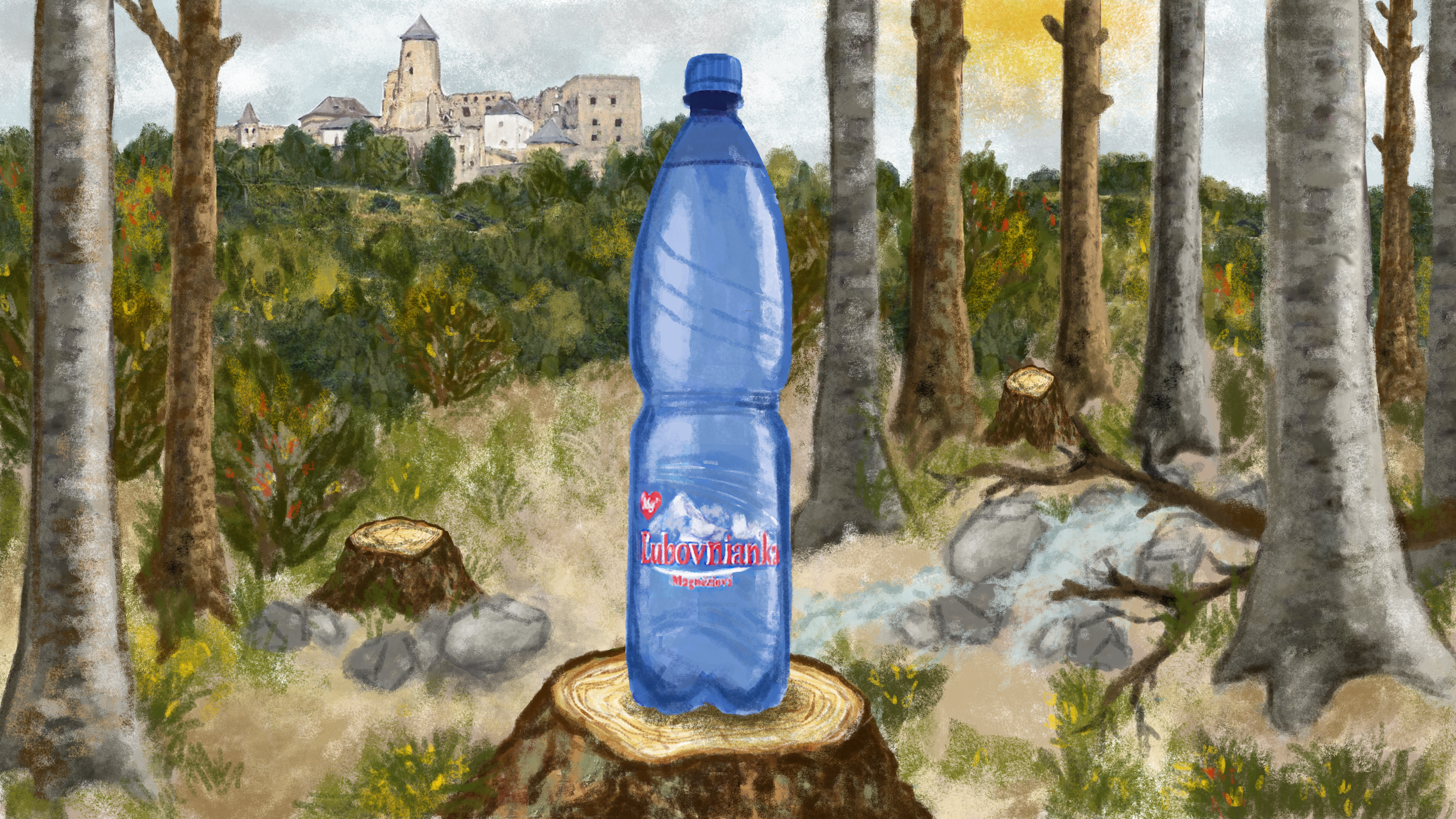 Ilustrácia minerálna voda Ľubovnianka, Valentína Figeľová