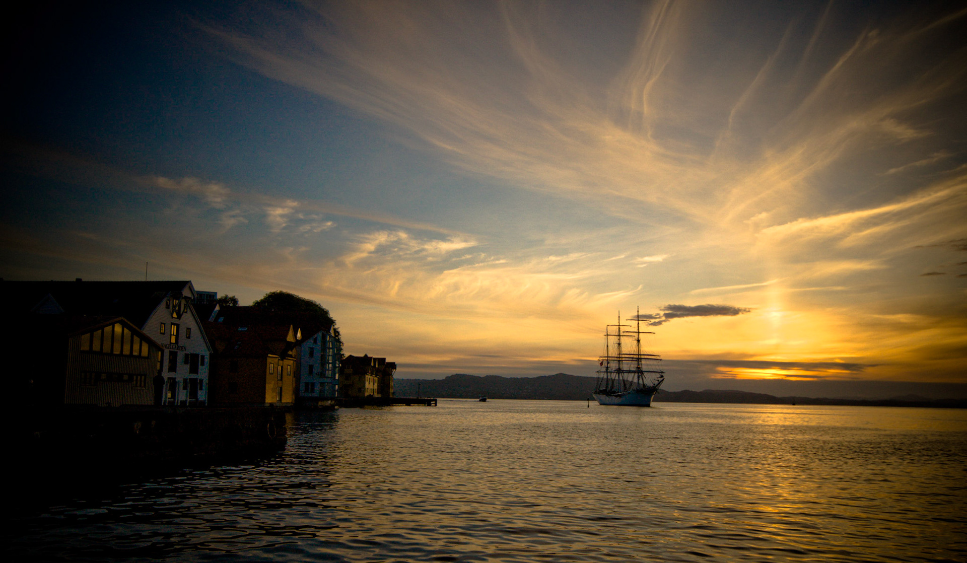 Barque in sunset