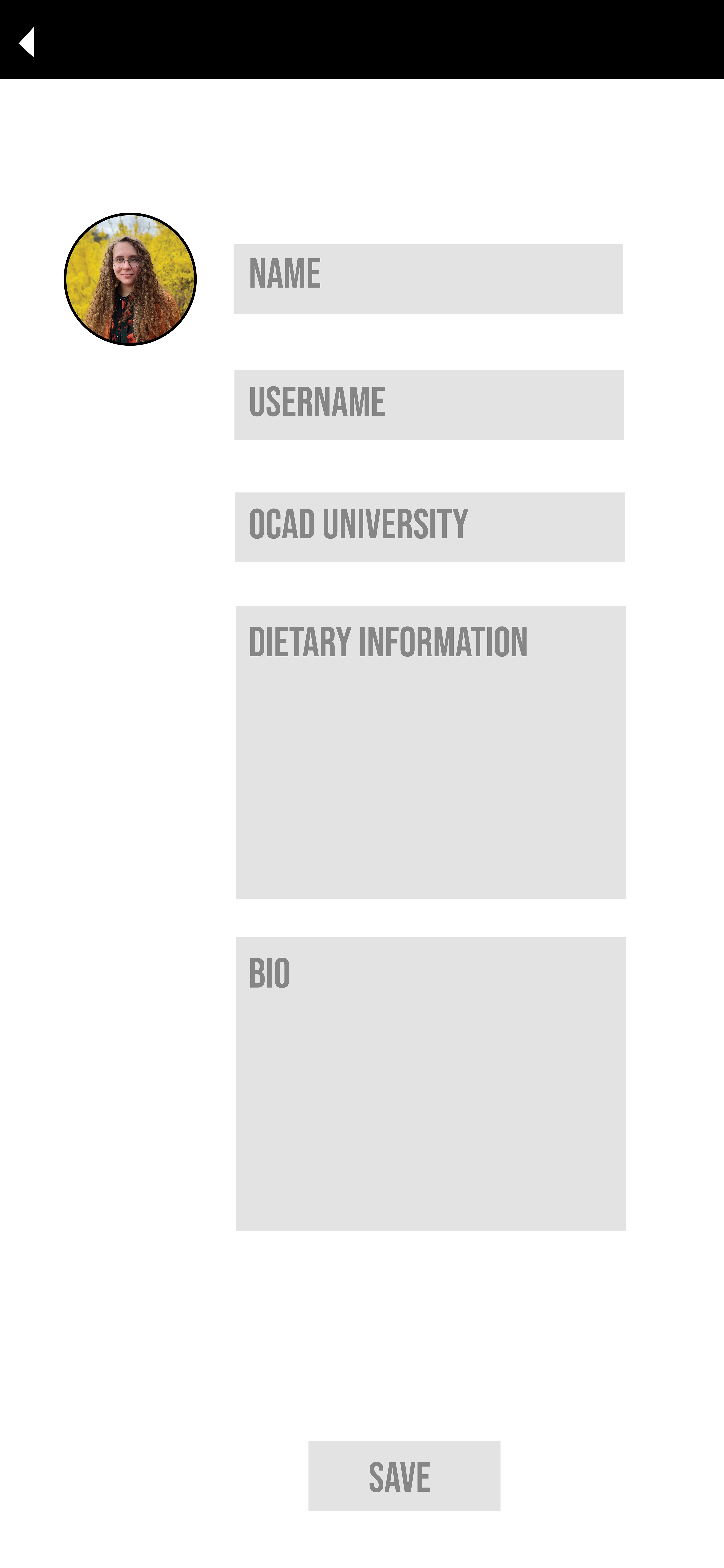 Then they are asked to fill out their profile which includes their name, school, dietary information and a short bio