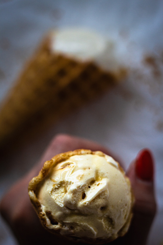 Ice cream cones blurred and highlighted
