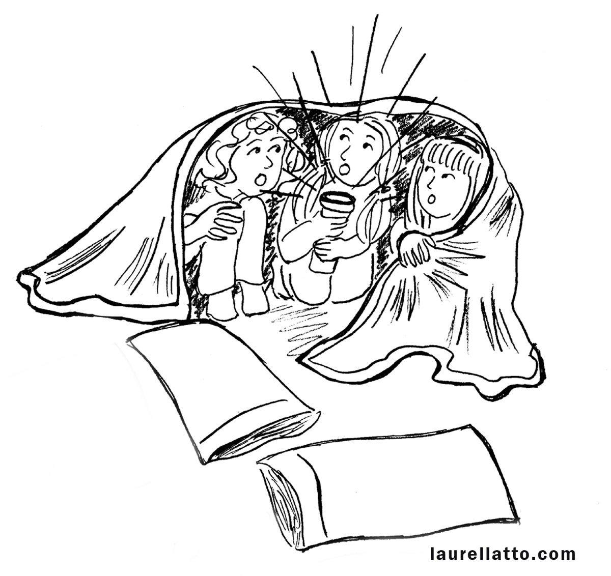 Sleepover Nighttime Ghost Stories Scaring Line Art Illustration
