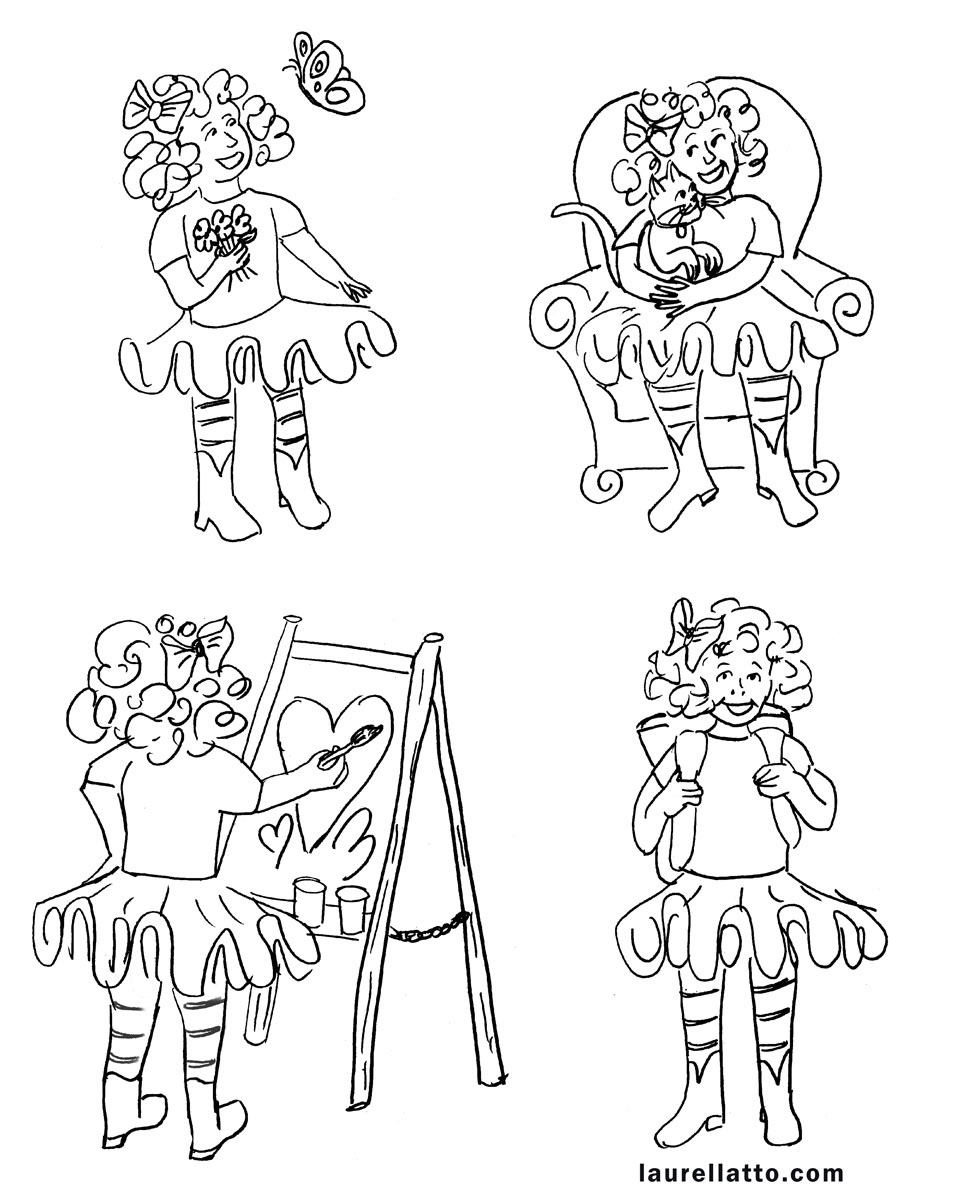 Ballerina Cow Girl Character Study Line Art Illustrations