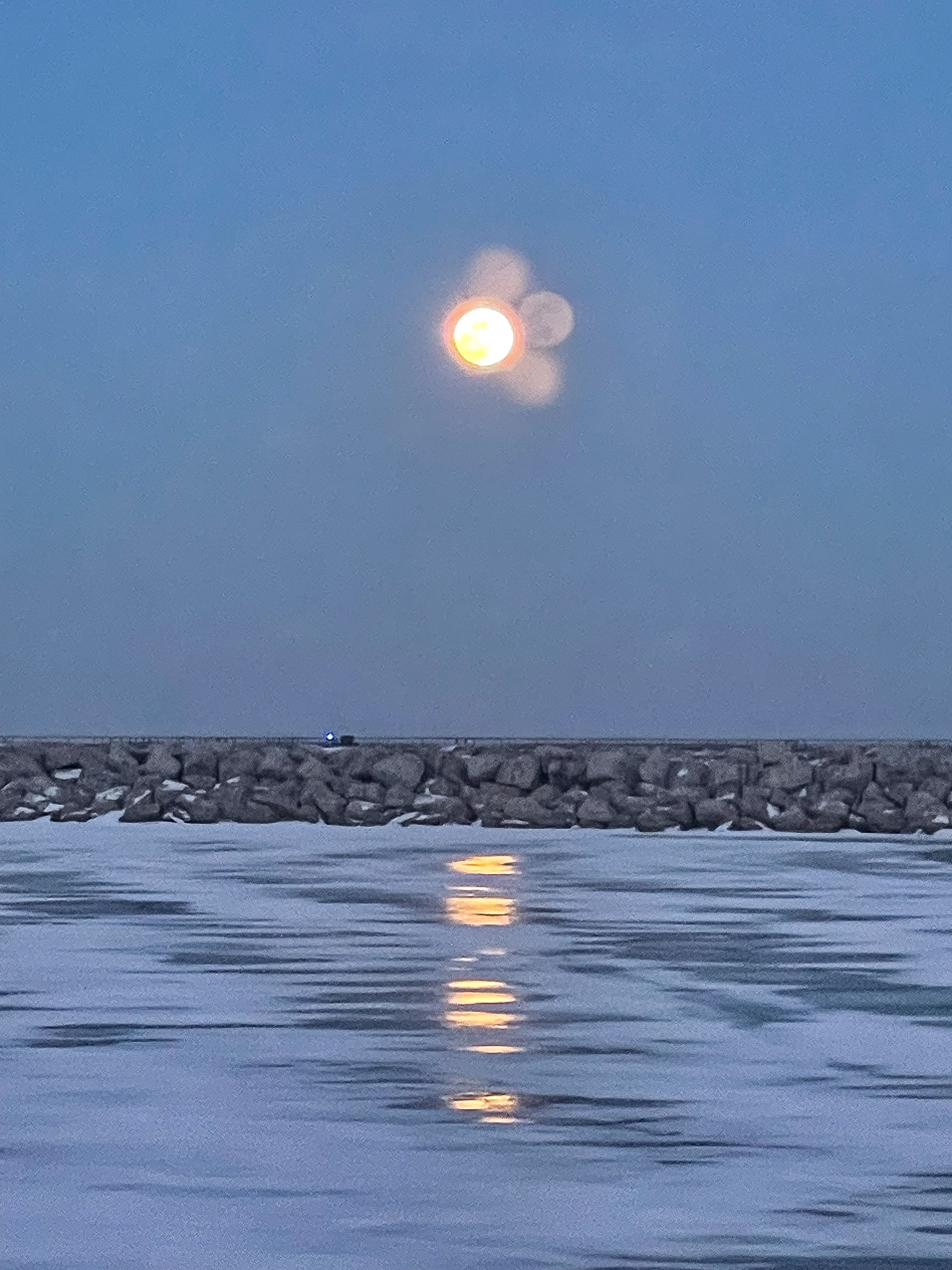Winter Moonlight Defining the Shoreline - February 1, 2026 — Discovery World, Milwaukee