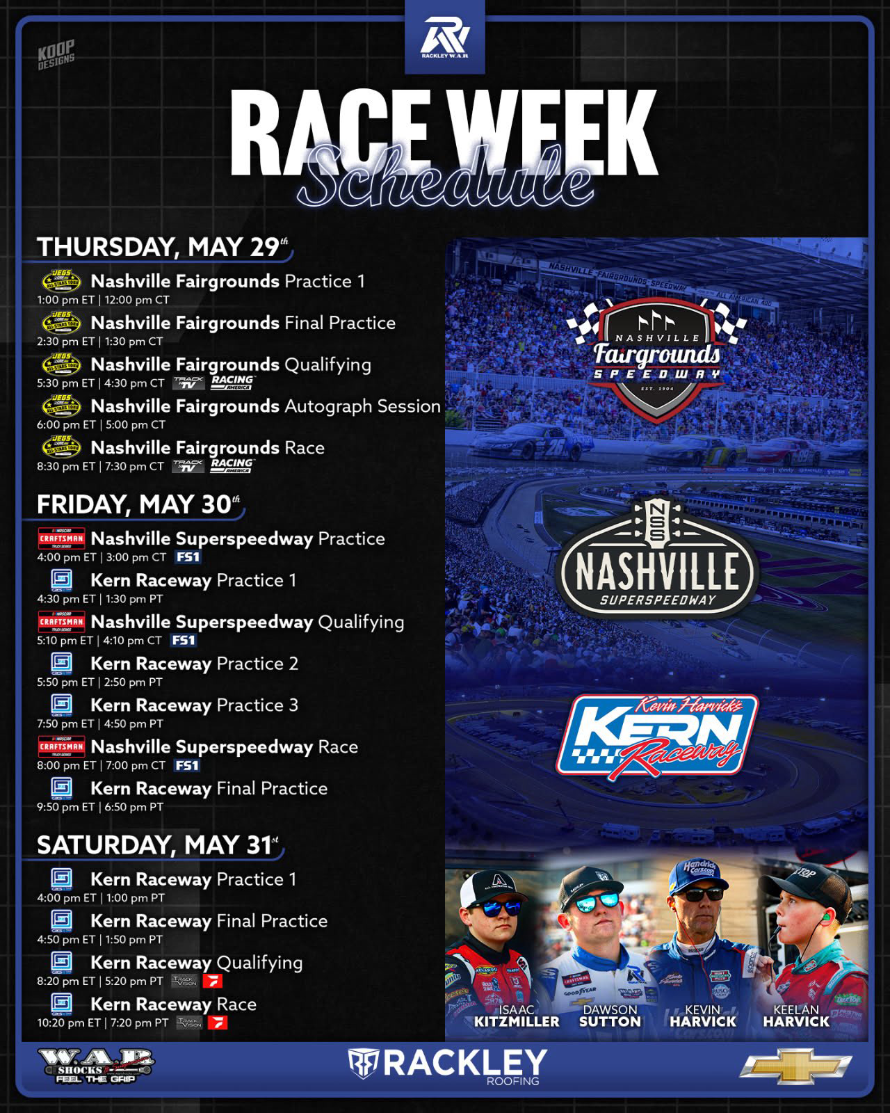 H Rackley Koop Designs - Rackley W.A.R. Race Week Graphics Package