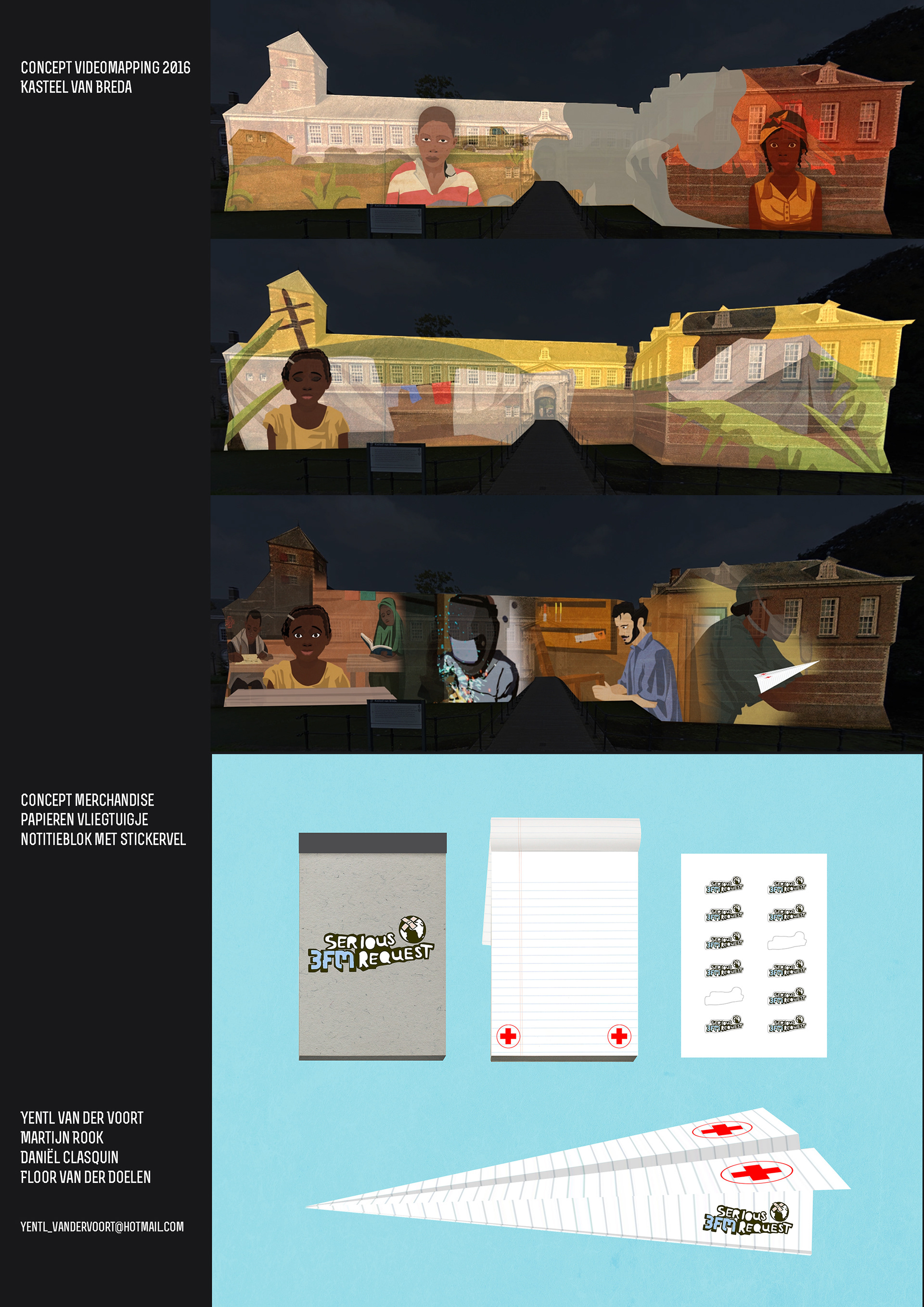 Videoprojection concept on Spanjaardsgat in Breda | Serious Request merchandise concept