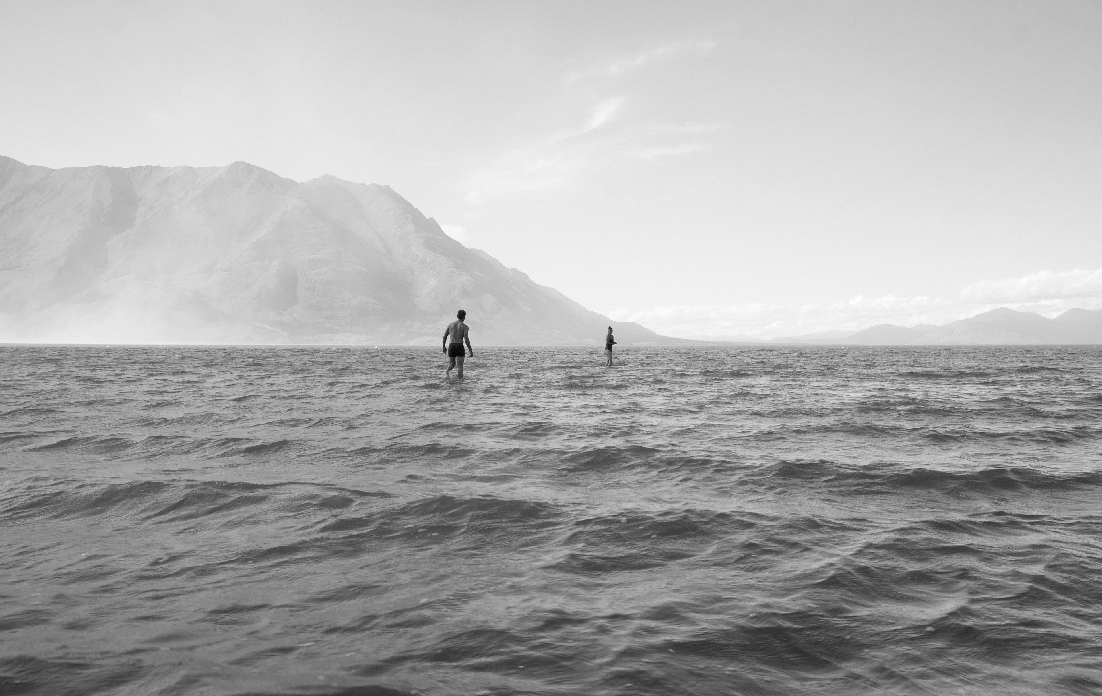 Wide Open Spaces. Avery and Sam hundreds of feet out in Kluane Lake. On the Traditional Territories of Kluane First Nation and the Champagne and Aishihik First Nations.