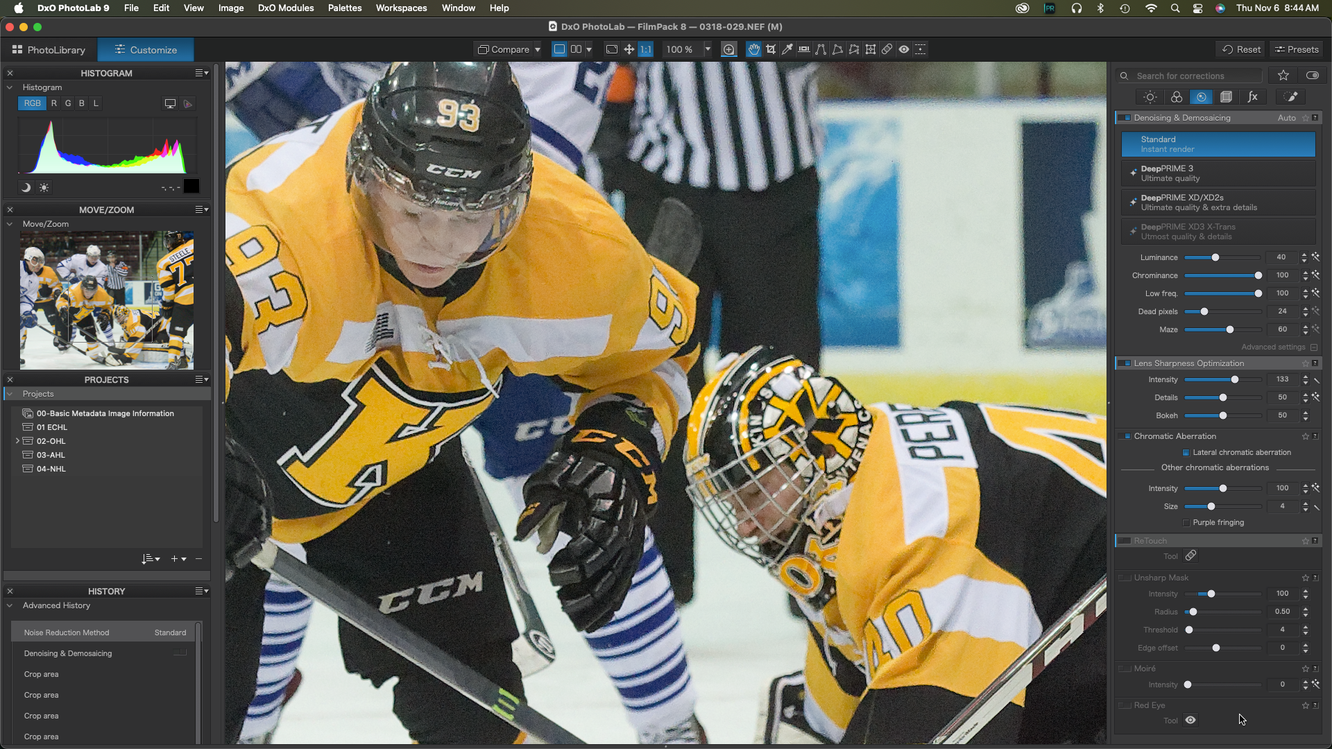 The Standard Noise reduction option has been chosen.