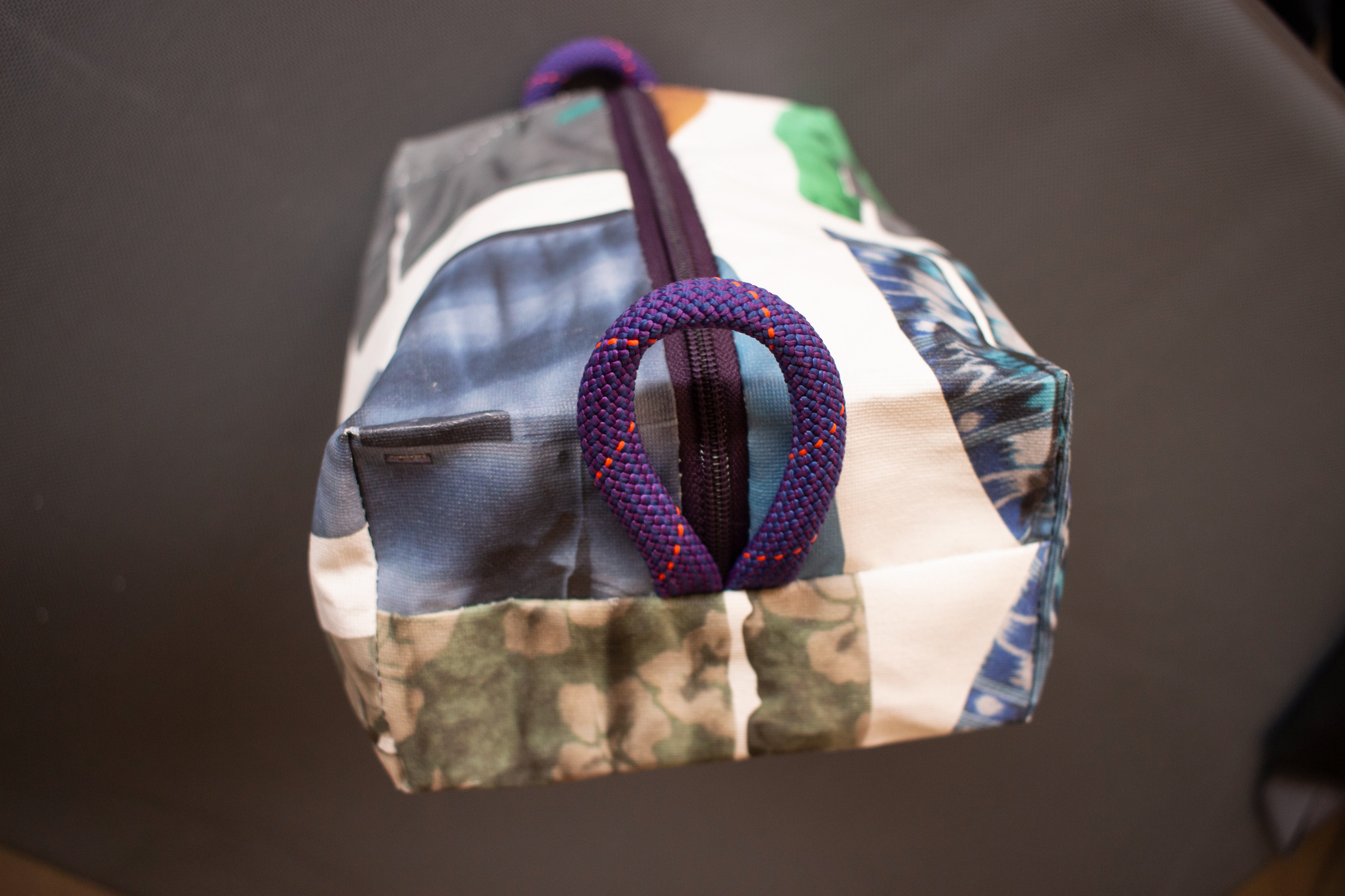Climbing shoe pouch from upcycled ad banner