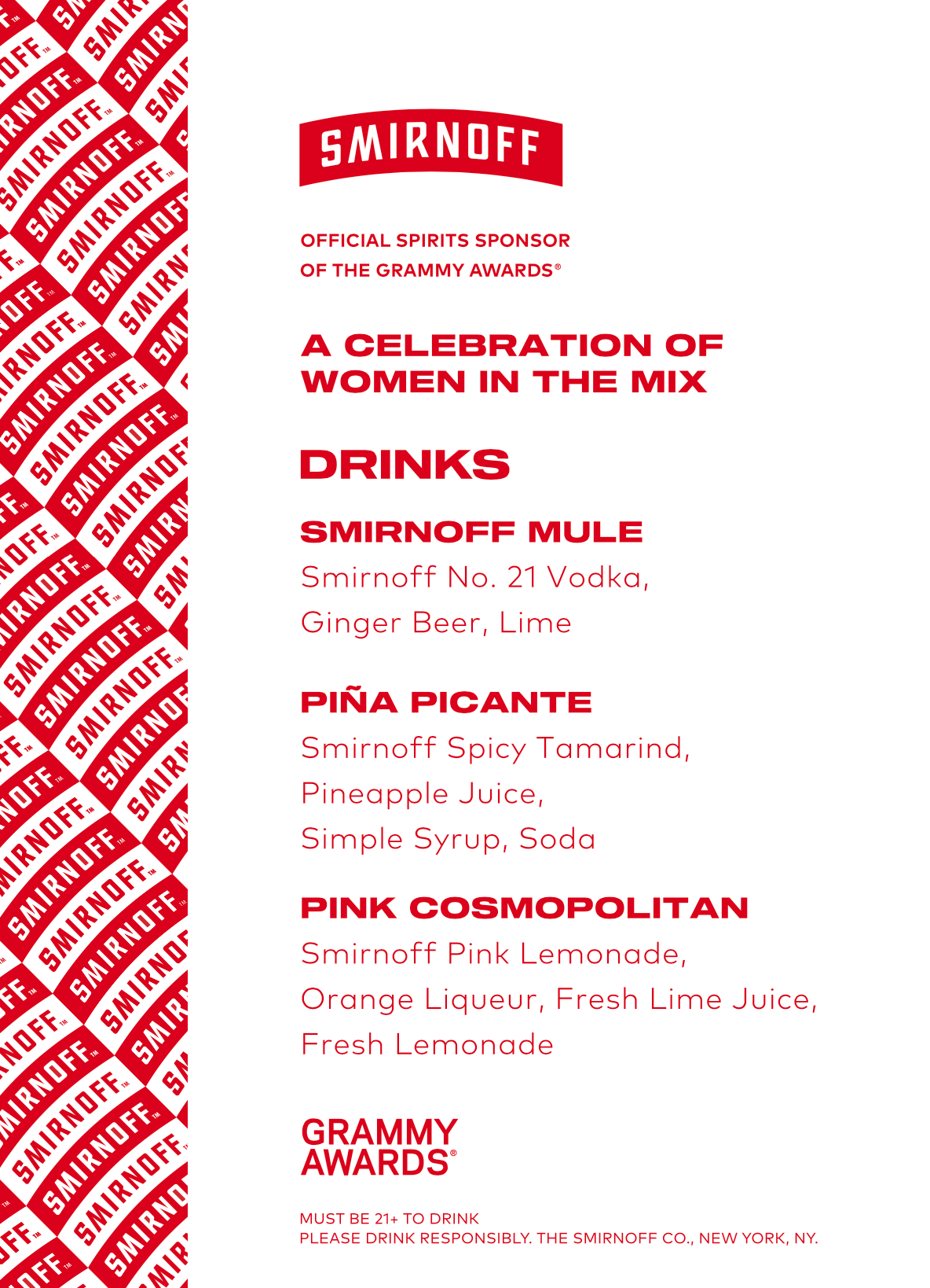 Women in the Mix Bar Menu