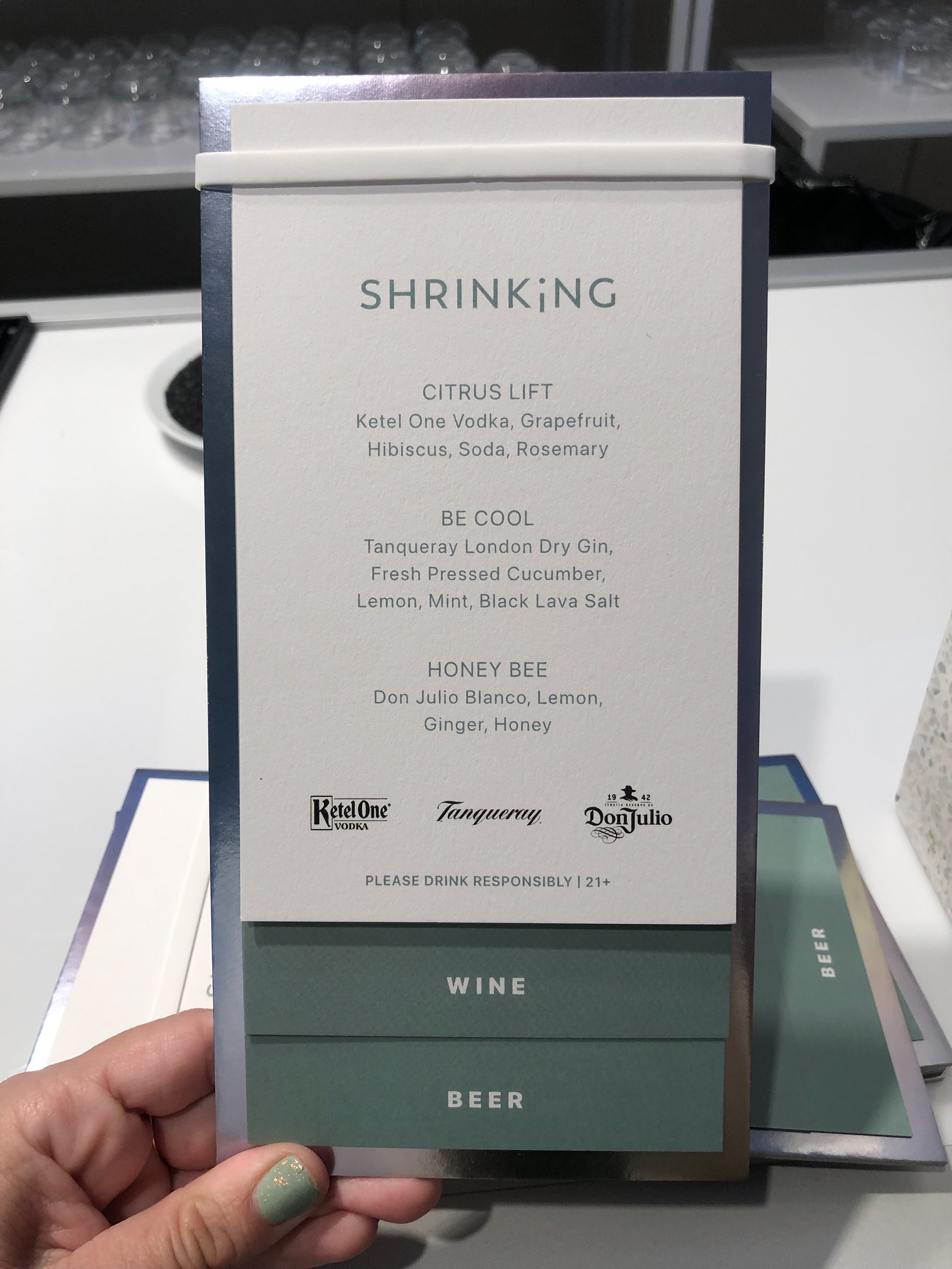 Shrinking Cocktail & Spirits Menu
