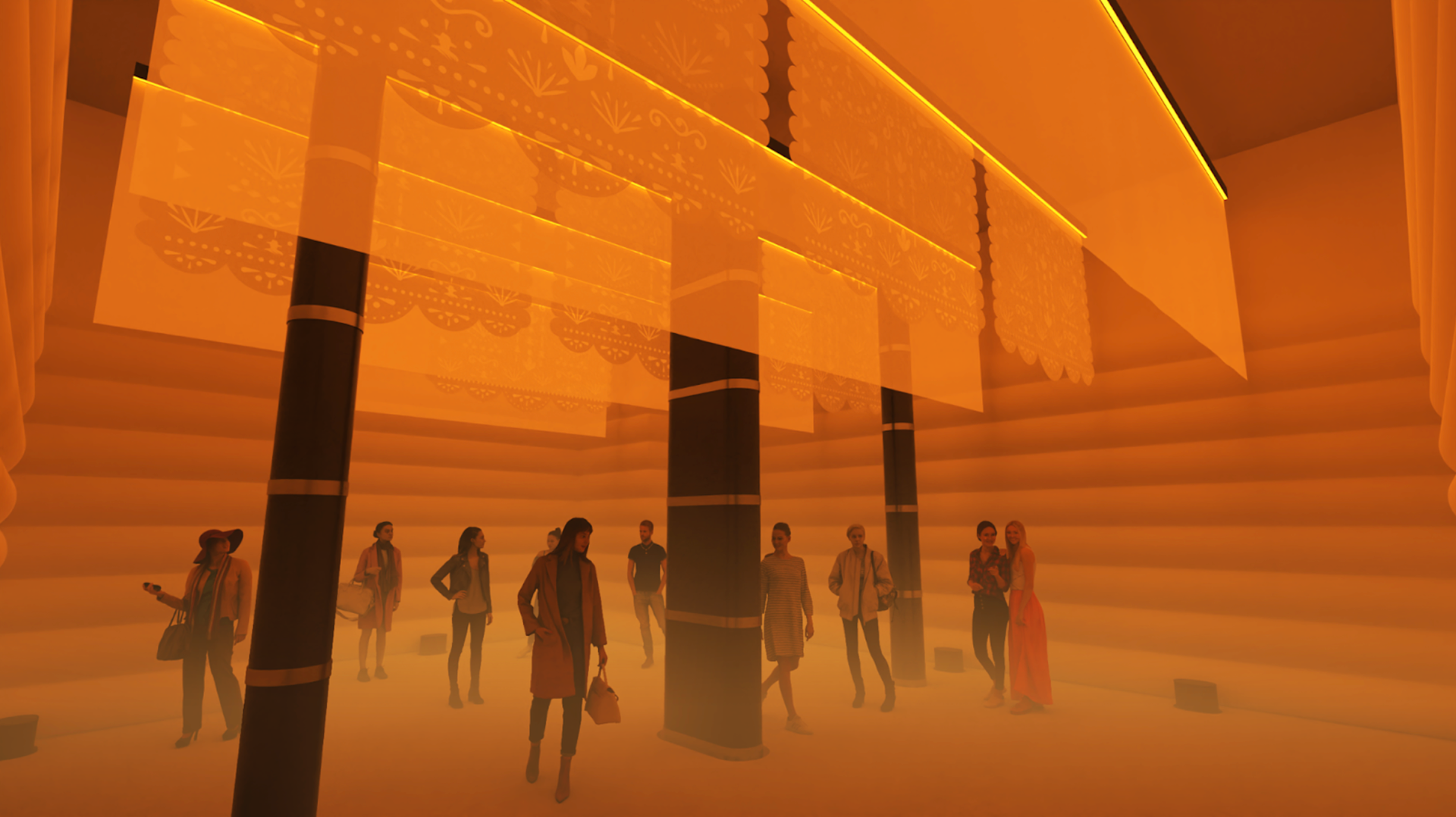 3D Render of installed custom flags