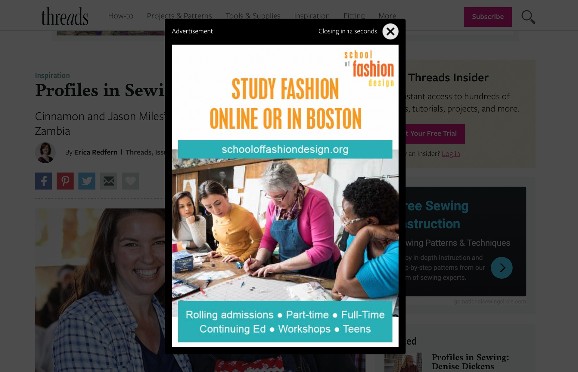 Screenshot of digital showing a sewing classroom