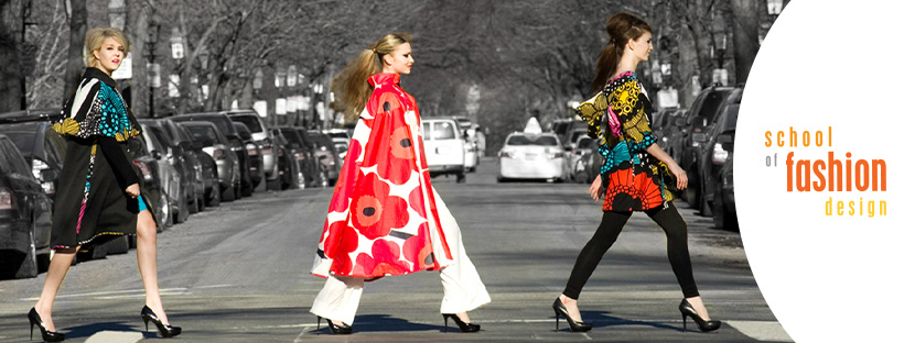 Mobile size ad for School of Fashion Design featuring student work