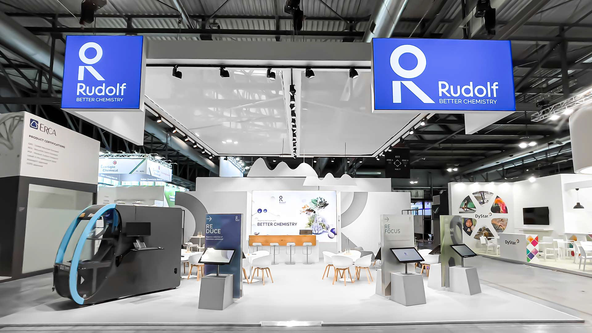 Rudolf. Better Chemistry. Corporate Stand Graphics Design. ITMA 2023. Milano. Sustainable journey textile industry. Emocion Graphics. Rob Adalierd. Milan. Italy. 2023