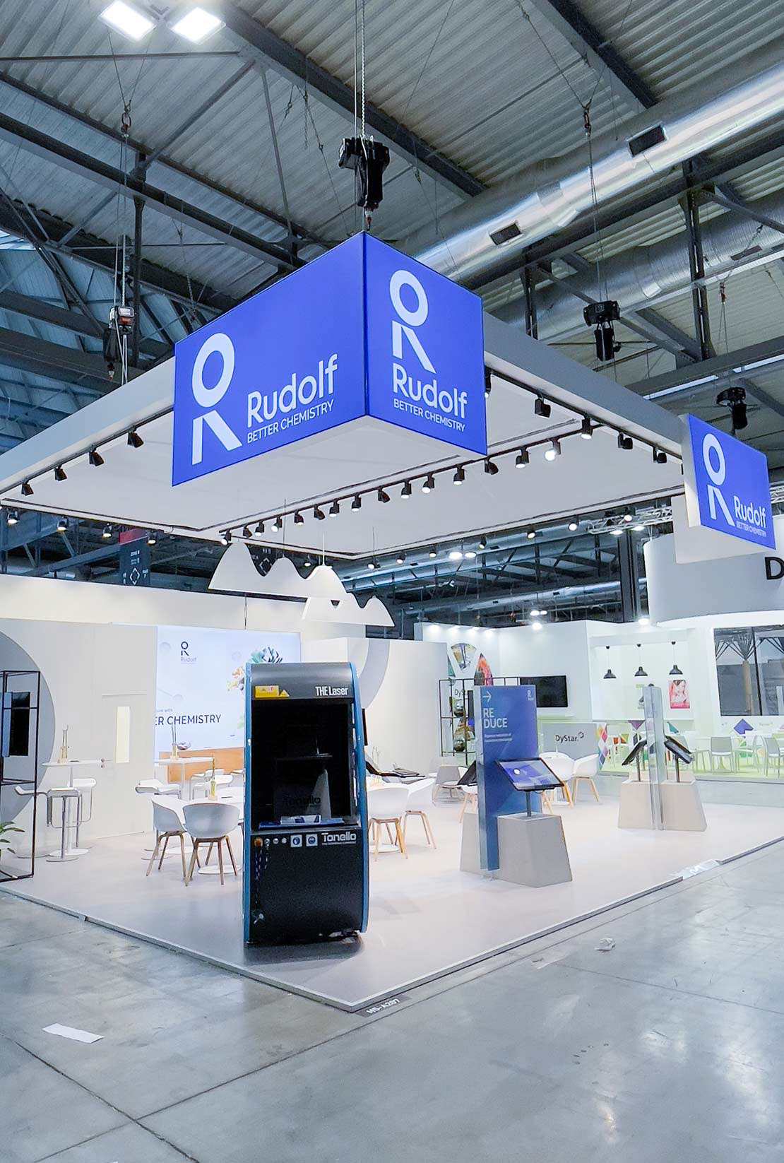 Rudolf. Better Chemistry. Corporate Stand Graphics Design. ITMA 2023. Milano. Sustainable journey textile industry. Emocion Graphics. Rob Adalierd. Milan. Italy. 2023