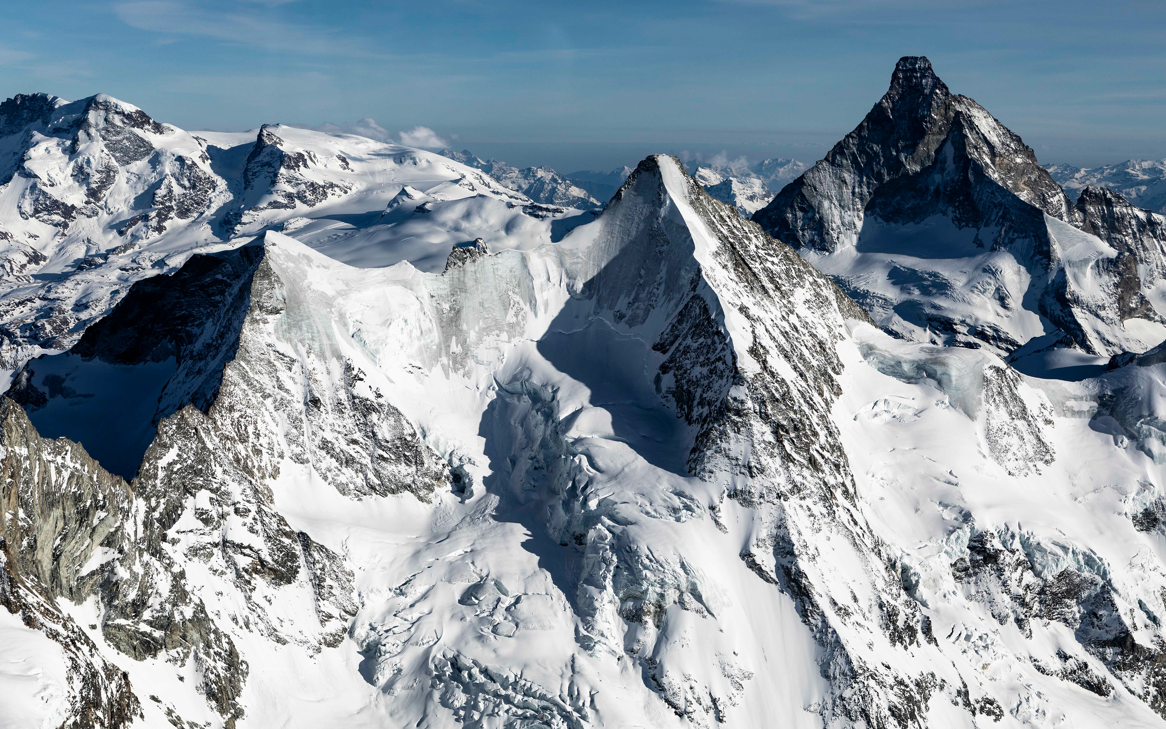 The Ober Gabelhorn the Matterhorn and the Wellenkuppe, Valais, Switzerland 